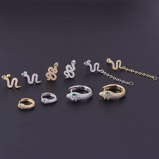 Fine Rod Stainless Steel Green Eyes Zircon Snake Ear Bone Stud - Metamorphosis Creations