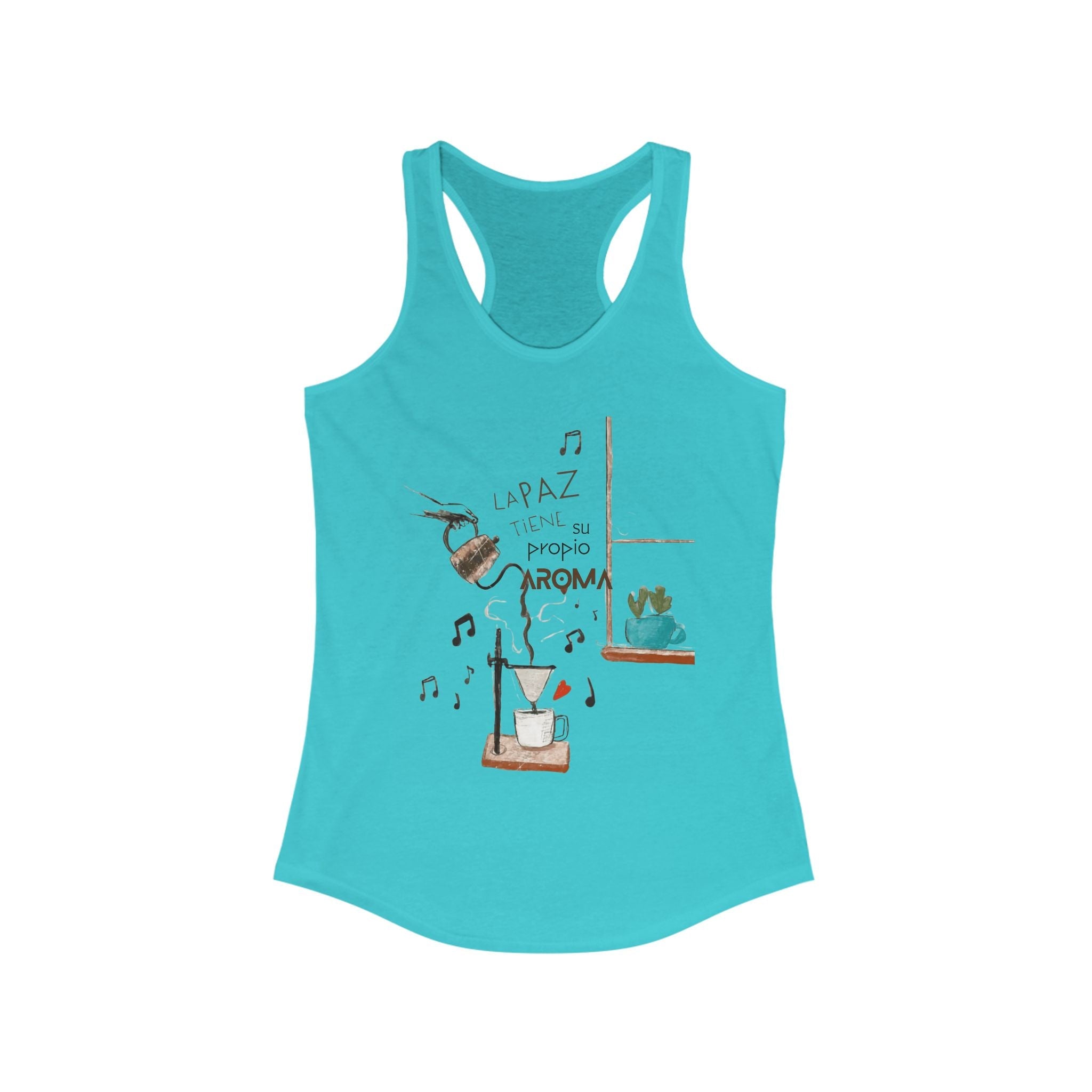 Fuerza, Belleza y Mensaje con Propósito. Cozy Coffee Vibes Racerback Tank | Gift for Coffee Lovers, Casual Wear, Summer Top, Music Inspired Apparel, Beachwear - Metamorphosis Creations
