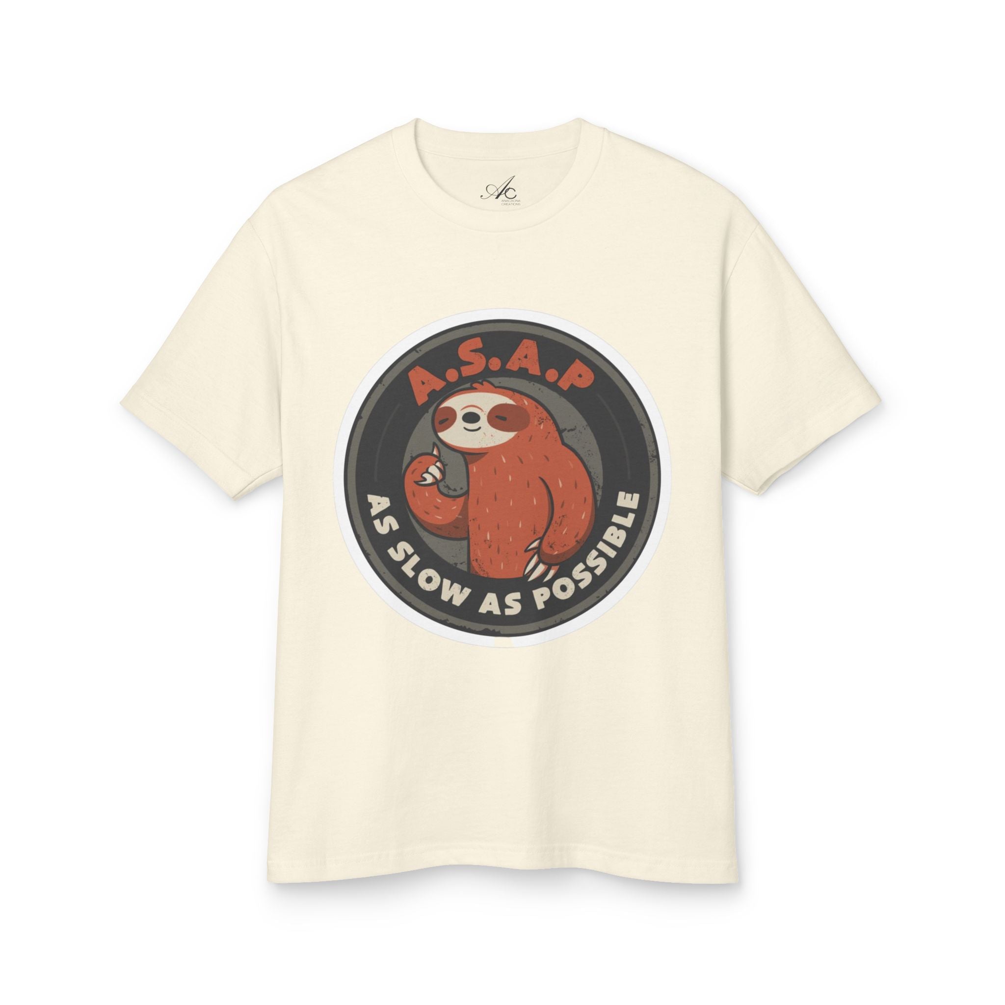 Funny gift idea Sloth - Themed Garment - Dyed Heavyweight Tee, Cute Animal Shirt, AS Slow As Possible Tee, Relaxed Fit Tee, Gift for Sloth Lovers, Funny [...] - Metamorphosis Creations