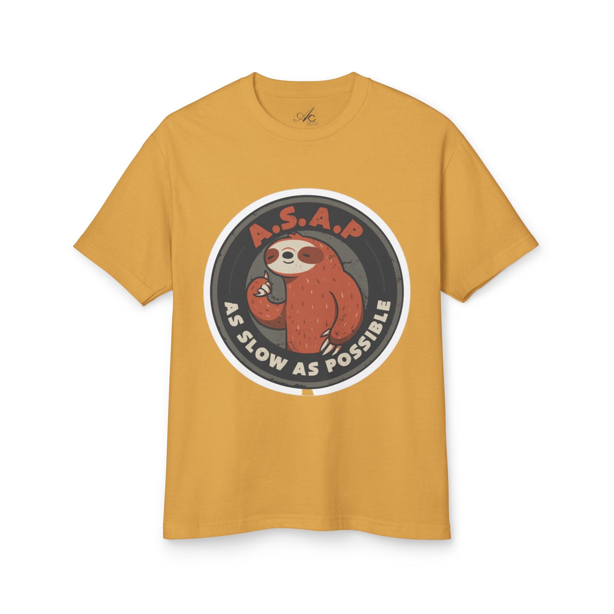 Funny gift idea Sloth - Themed Garment - Dyed Heavyweight Tee, Cute Animal Shirt, AS Slow As Possible Tee, Relaxed Fit Tee, Gift for Sloth Lovers, Funny [...] - Metamorphosis Creations