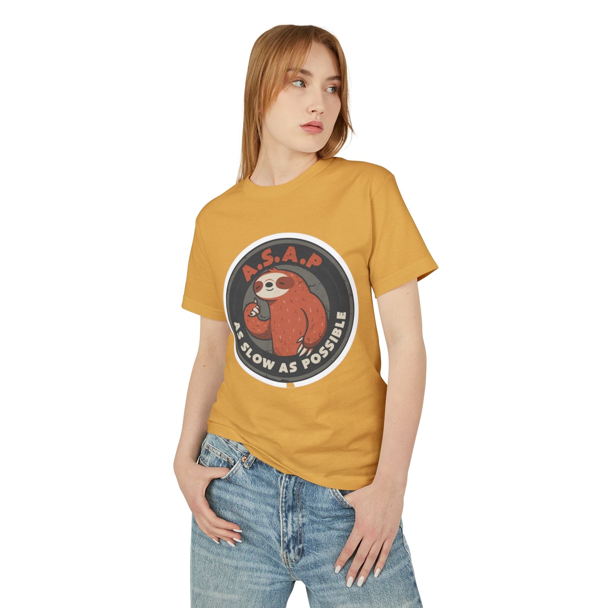 Funny gift idea Sloth - Themed Garment - Dyed Heavyweight Tee, Cute Animal Shirt, AS Slow As Possible Tee, Relaxed Fit Tee, Gift for Sloth Lovers, Funny [...] - Metamorphosis Creations
