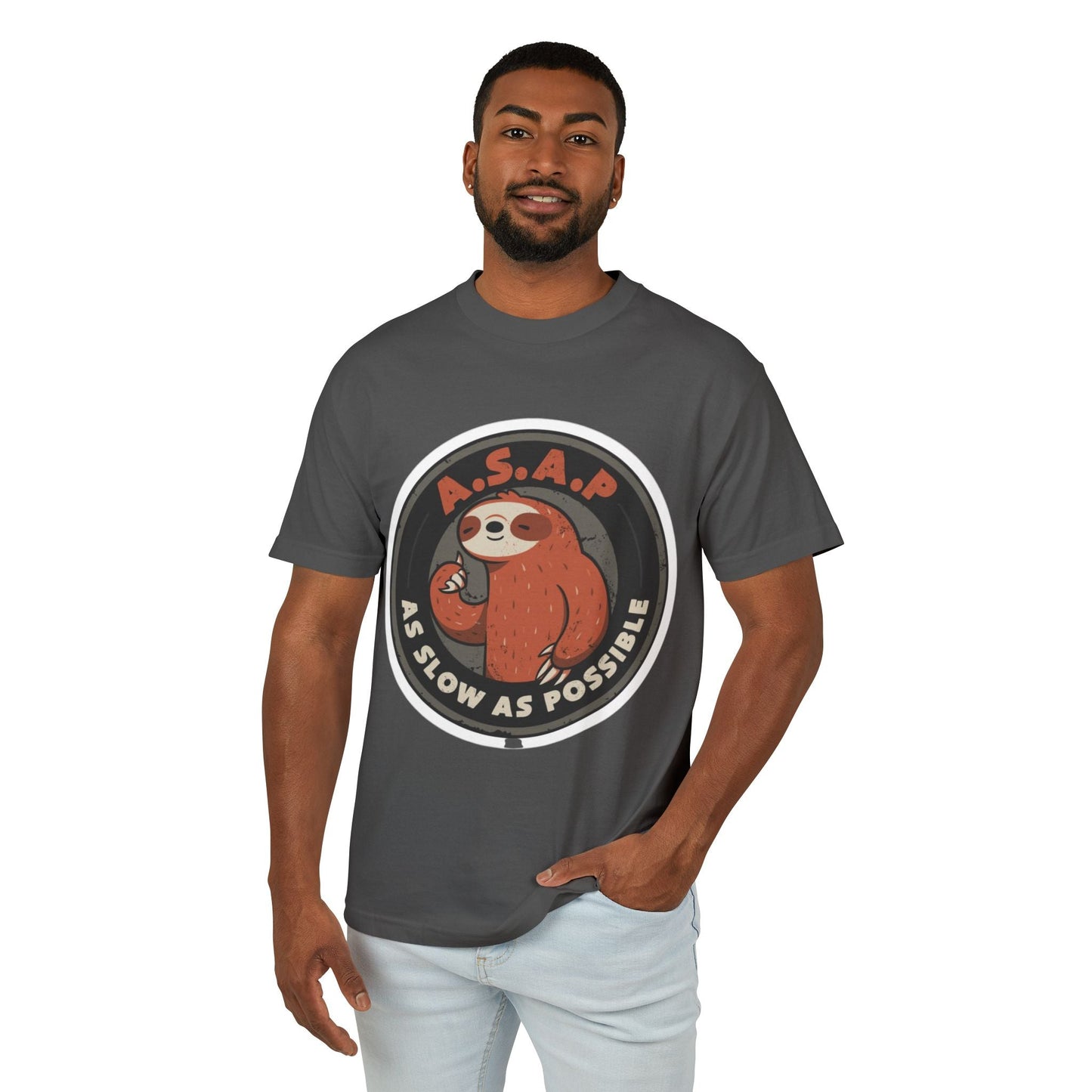 Funny gift idea Sloth - Themed Garment - Dyed Heavyweight Tee, Cute Animal Shirt, AS Slow As Possible Tee, Relaxed Fit Tee, Gift for Sloth Lovers, Funny [...] - Metamorphosis Creations