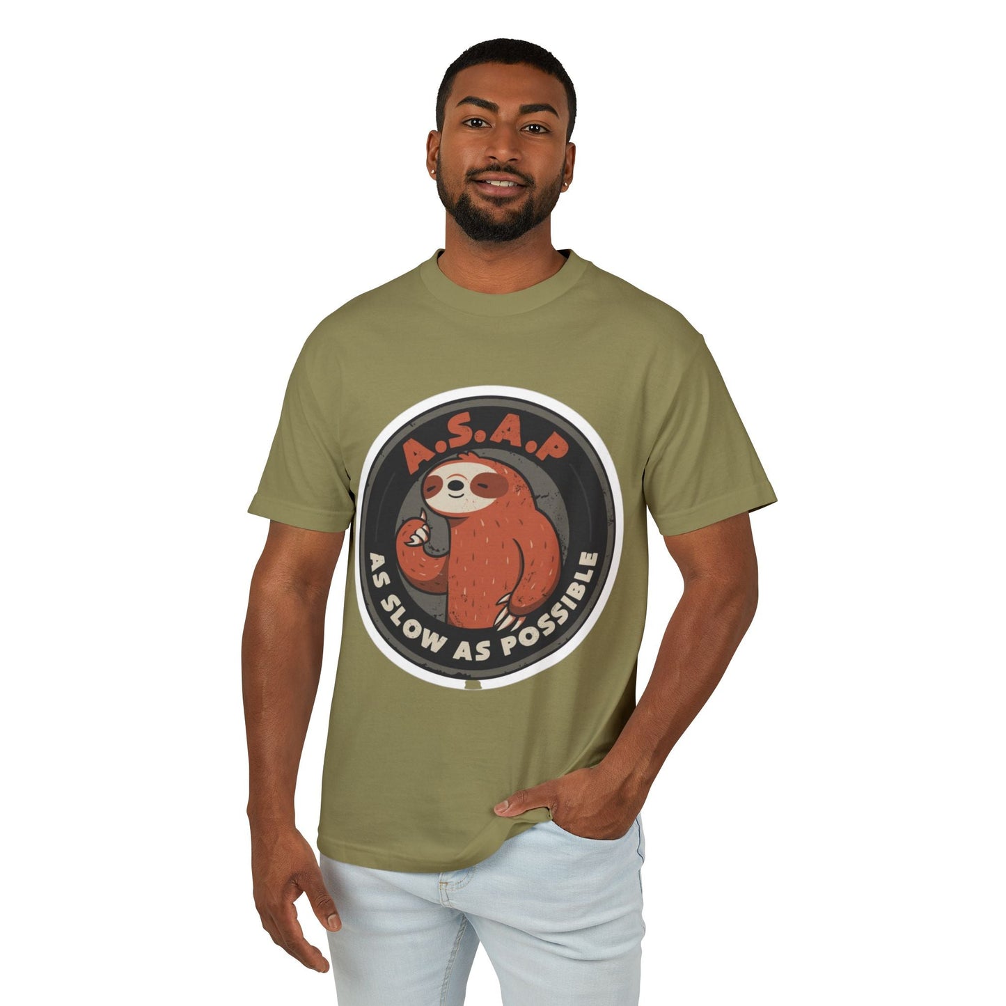 Funny gift idea Sloth - Themed Garment - Dyed Heavyweight Tee, Cute Animal Shirt, AS Slow As Possible Tee, Relaxed Fit Tee, Gift for Sloth Lovers, Funny [...] - Metamorphosis Creations