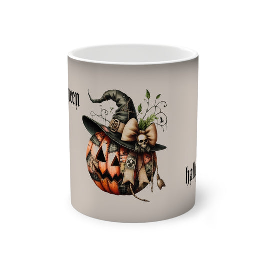 Halloween Color - Changing Mug, Unique Pumpkin and Hat Design, Perfect for Spooky Season, Witch Gift, Home Decor, Collectible - Metamorphosis Creations