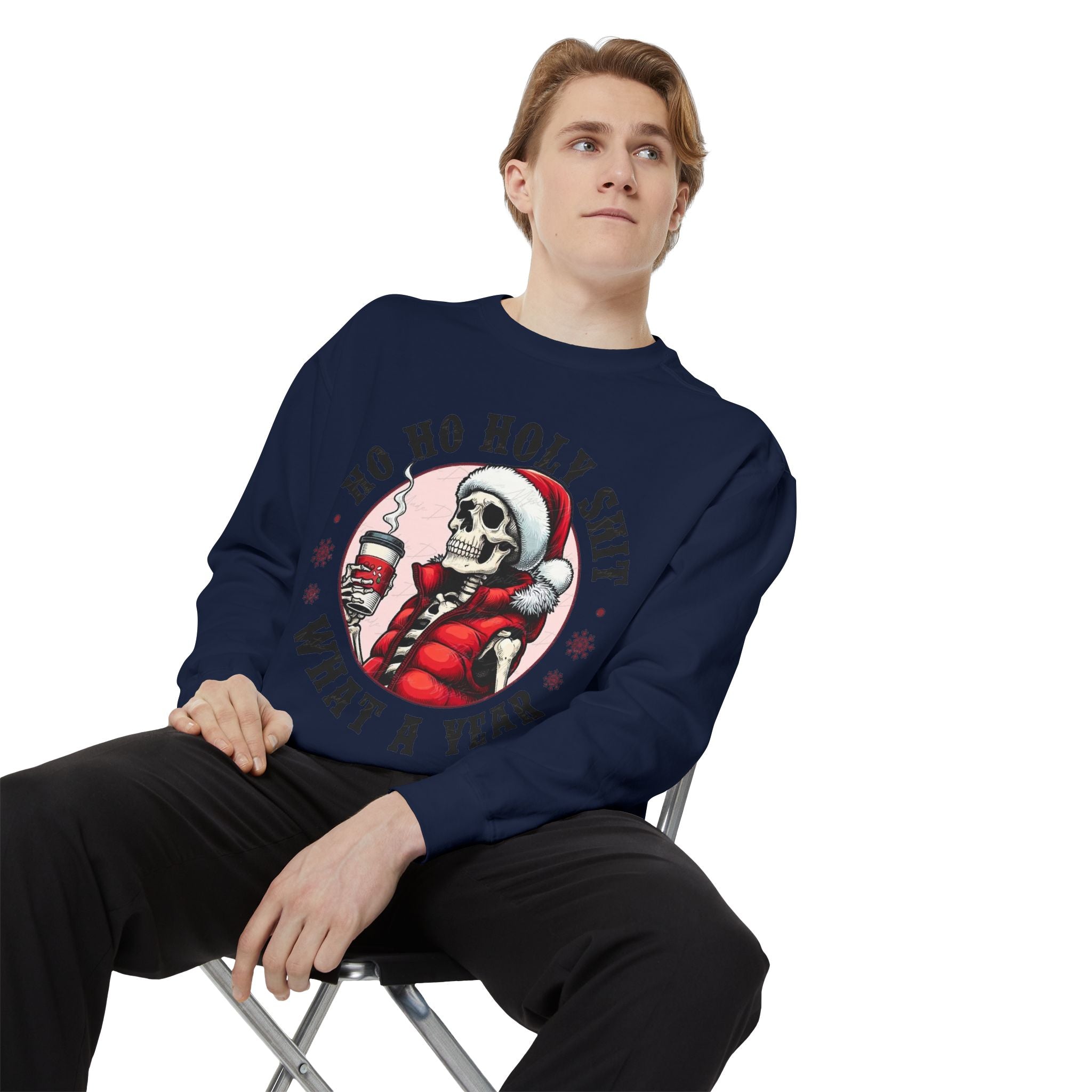 Halloween Holiday cheer Festive Skeleton Sweatshirt - Unisex Garment - Dyed, Holiday Gift, Cozy Vibe, Unique Christmas Apparel, Funny Sweater - Metamorphosis Creations