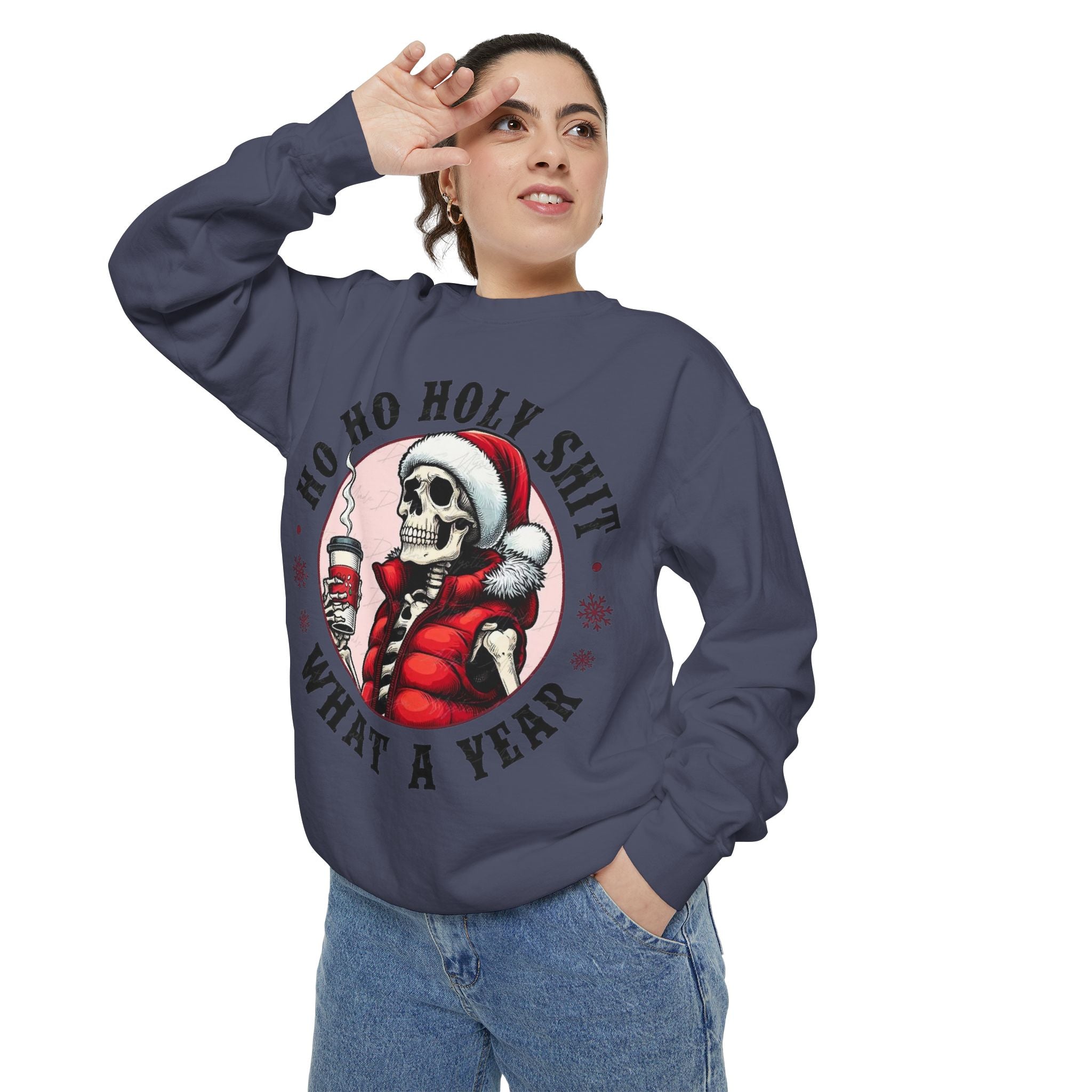 Halloween Holiday cheer Festive Skeleton Sweatshirt - Unisex Garment - Dyed, Holiday Gift, Cozy Vibe, Unique Christmas Apparel, Funny Sweater - Metamorphosis Creations