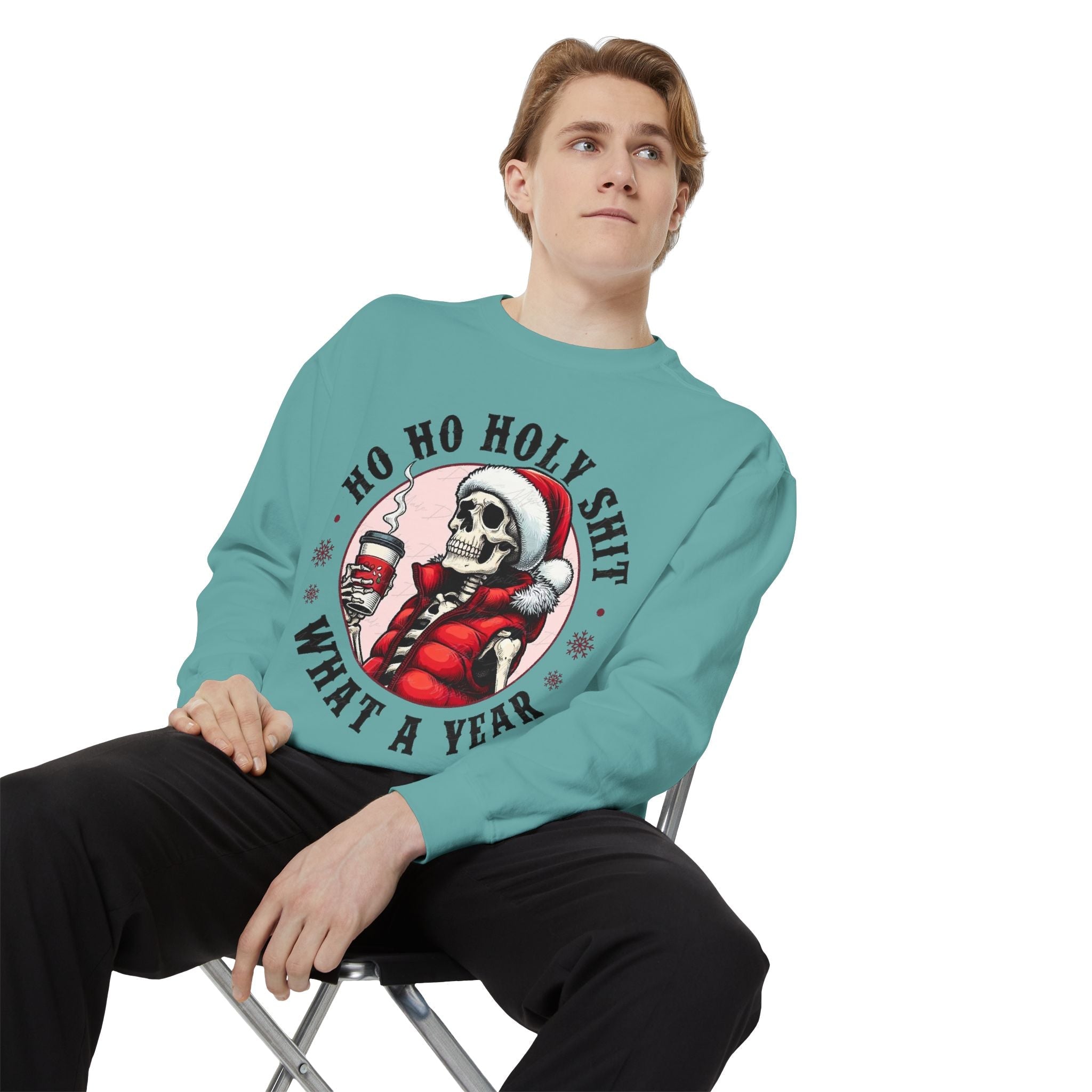 Halloween Holiday cheer Festive Skeleton Sweatshirt - Unisex Garment - Dyed, Holiday Gift, Cozy Vibe, Unique Christmas Apparel, Funny Sweater - Metamorphosis Creations