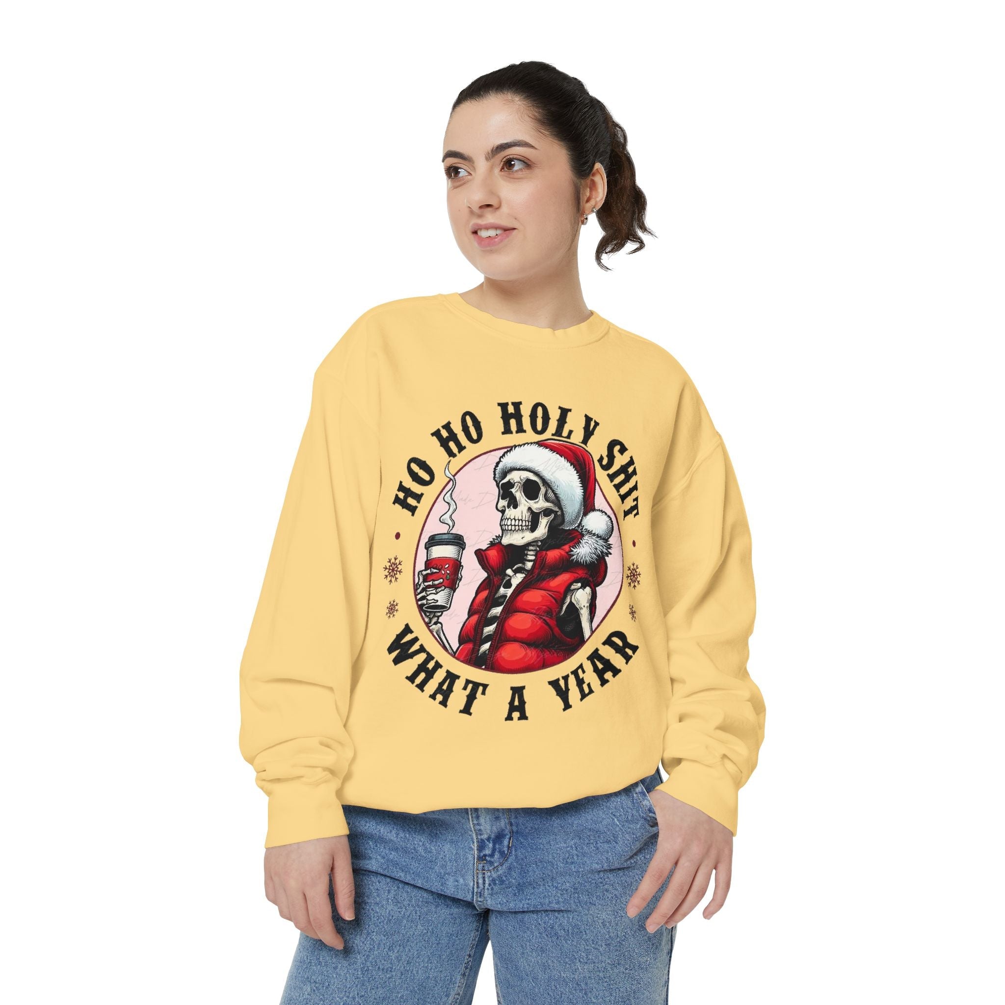 Halloween Holiday cheer Festive Skeleton Sweatshirt - Unisex Garment - Dyed, Holiday Gift, Cozy Vibe, Unique Christmas Apparel, Funny Sweater - Metamorphosis Creations