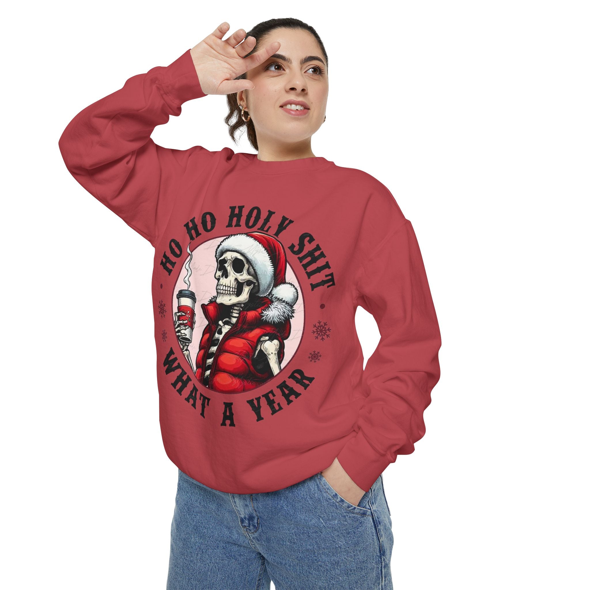 Halloween Holiday cheer Festive Skeleton Sweatshirt - Unisex Garment - Dyed, Holiday Gift, Cozy Vibe, Unique Christmas Apparel, Funny Sweater - Metamorphosis Creations