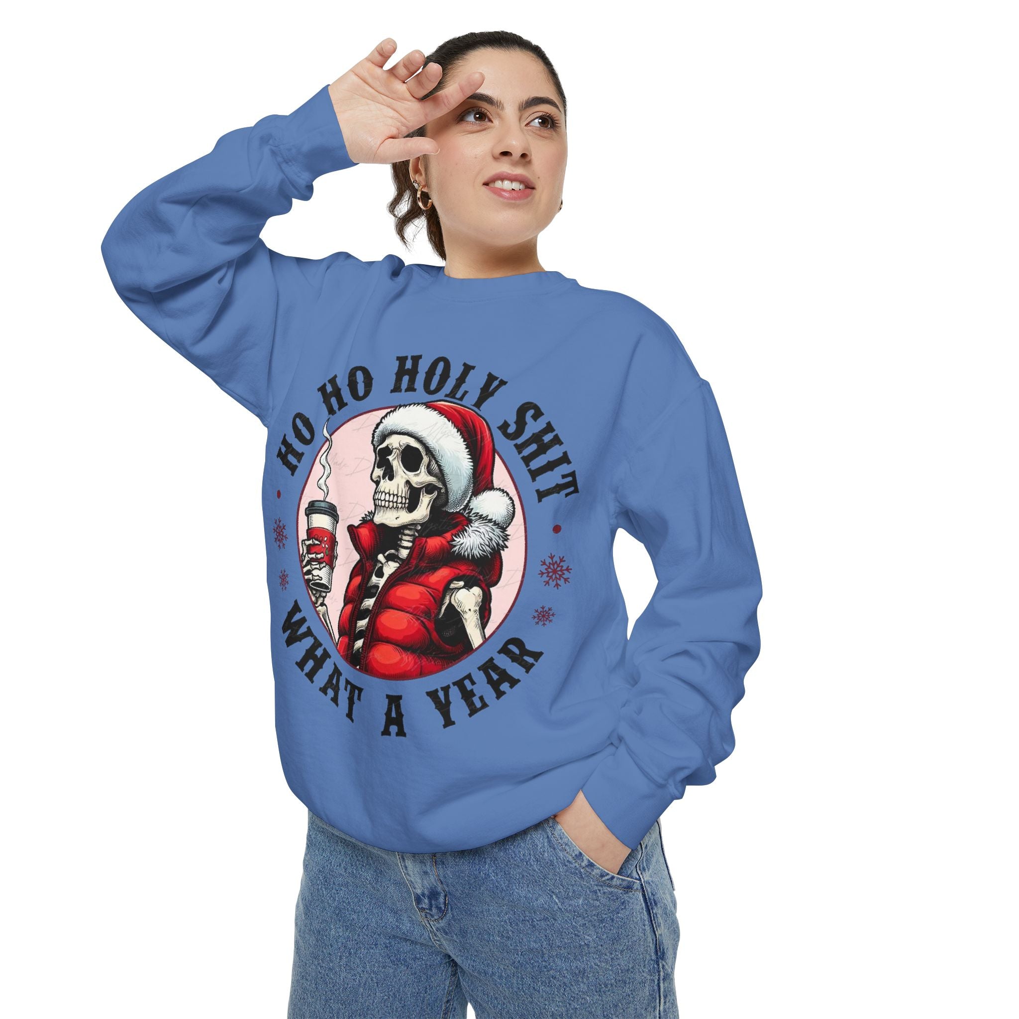 Halloween Holiday cheer Festive Skeleton Sweatshirt - Unisex Garment - Dyed, Holiday Gift, Cozy Vibe, Unique Christmas Apparel, Funny Sweater - Metamorphosis Creations