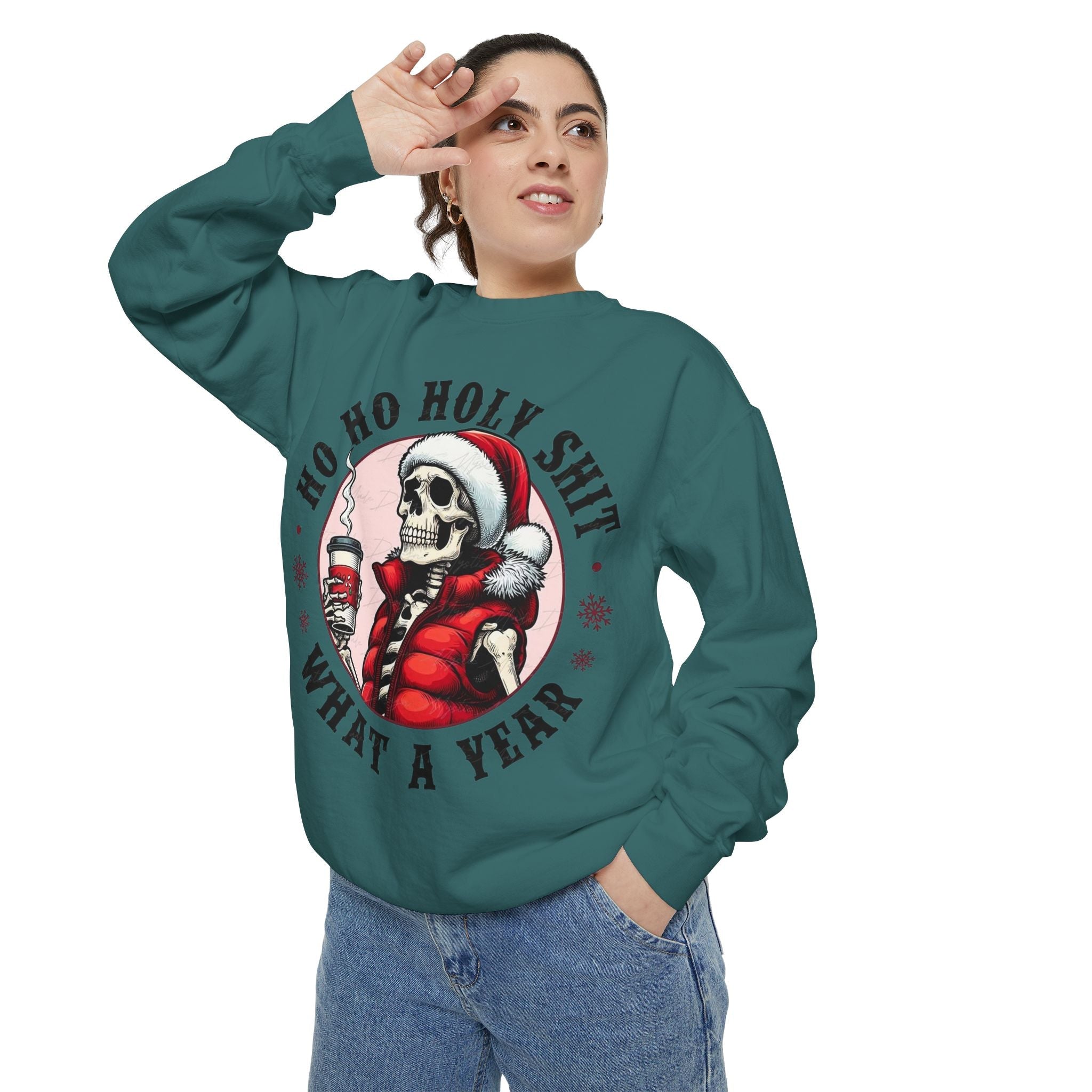 Halloween Holiday cheer Festive Skeleton Sweatshirt - Unisex Garment - Dyed, Holiday Gift, Cozy Vibe, Unique Christmas Apparel, Funny Sweater - Metamorphosis Creations