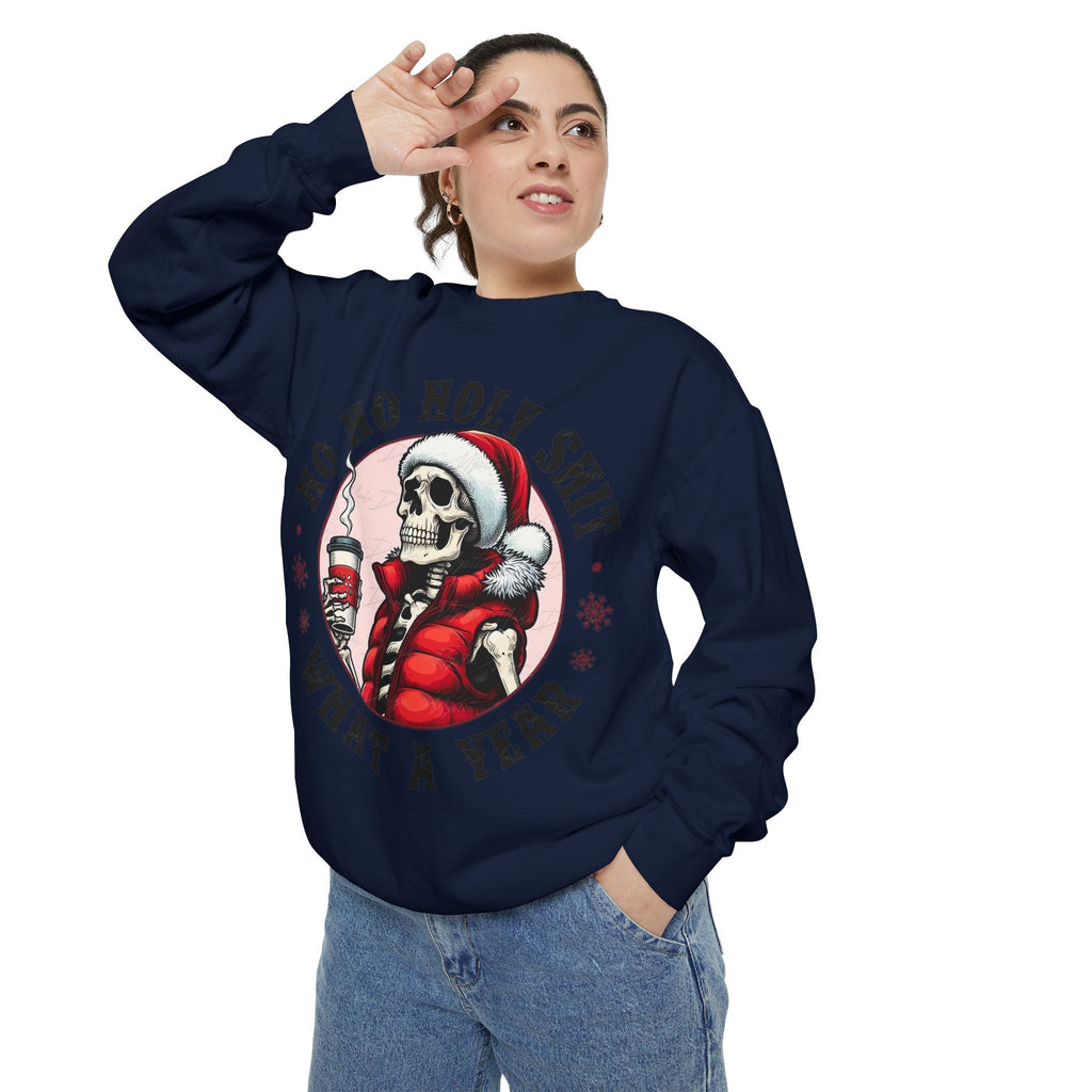 Halloween Holiday cheer Festive Skeleton Sweatshirt - Unisex Garment - Dyed, Holiday Gift, Cozy Vibe, Unique Christmas Apparel, Funny Sweater - Metamorphosis Creations