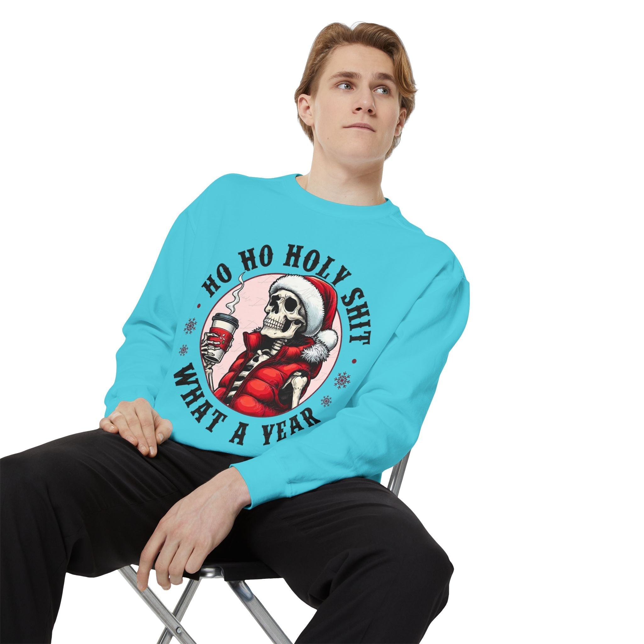 Halloween Holiday cheer Festive Skeleton Sweatshirt - Unisex Garment - Dyed, Holiday Gift, Cozy Vibe, Unique Christmas Apparel, Funny Sweater - Metamorphosis Creations