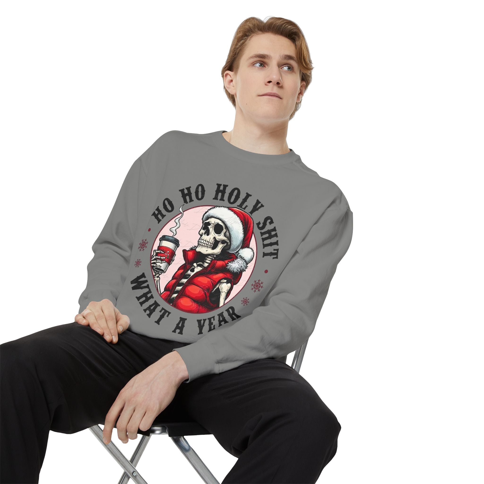 Halloween Holiday cheer Festive Skeleton Sweatshirt - Unisex Garment - Dyed, Holiday Gift, Cozy Vibe, Unique Christmas Apparel, Funny Sweater - Metamorphosis Creations