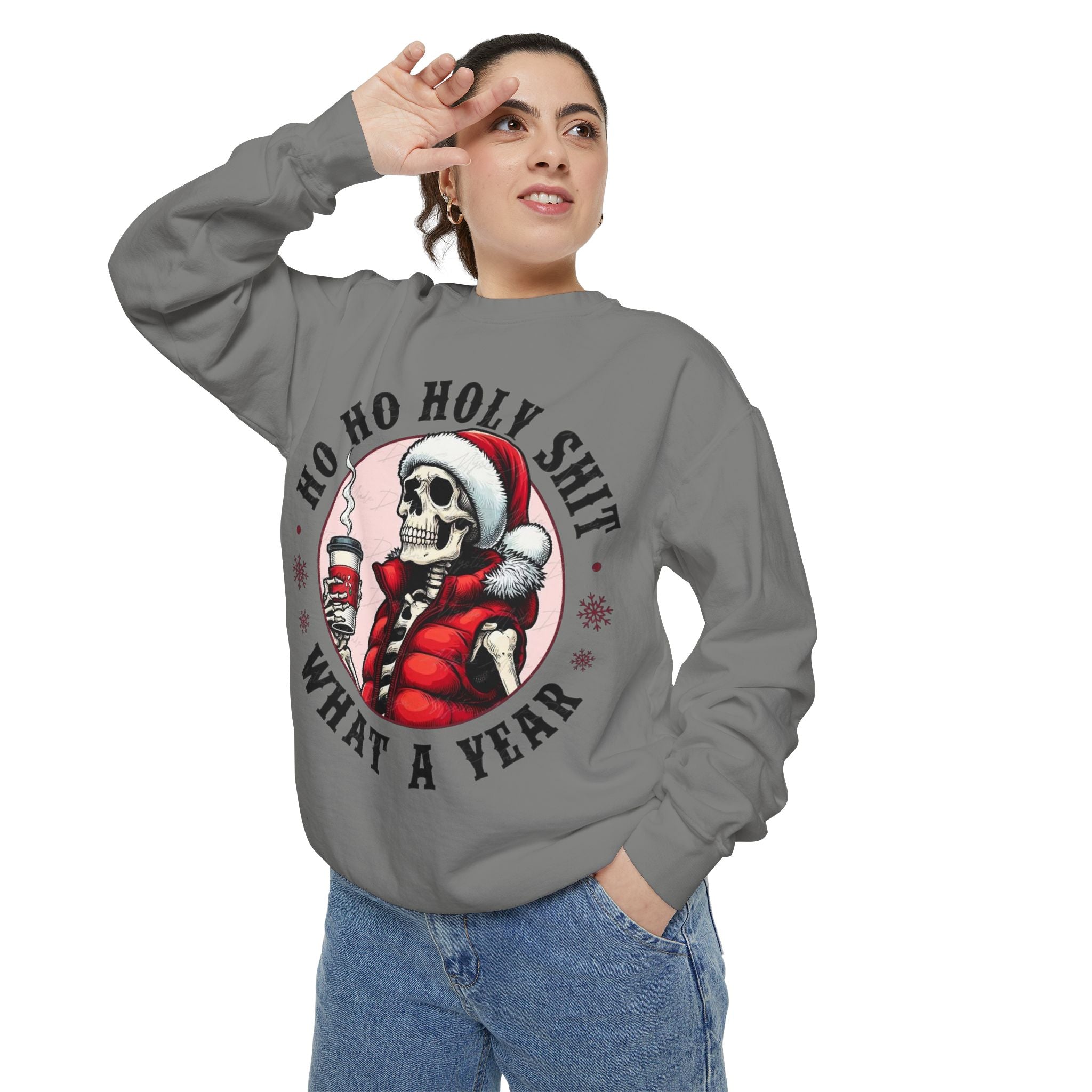 Halloween Holiday cheer Festive Skeleton Sweatshirt - Unisex Garment - Dyed, Holiday Gift, Cozy Vibe, Unique Christmas Apparel, Funny Sweater - Metamorphosis Creations