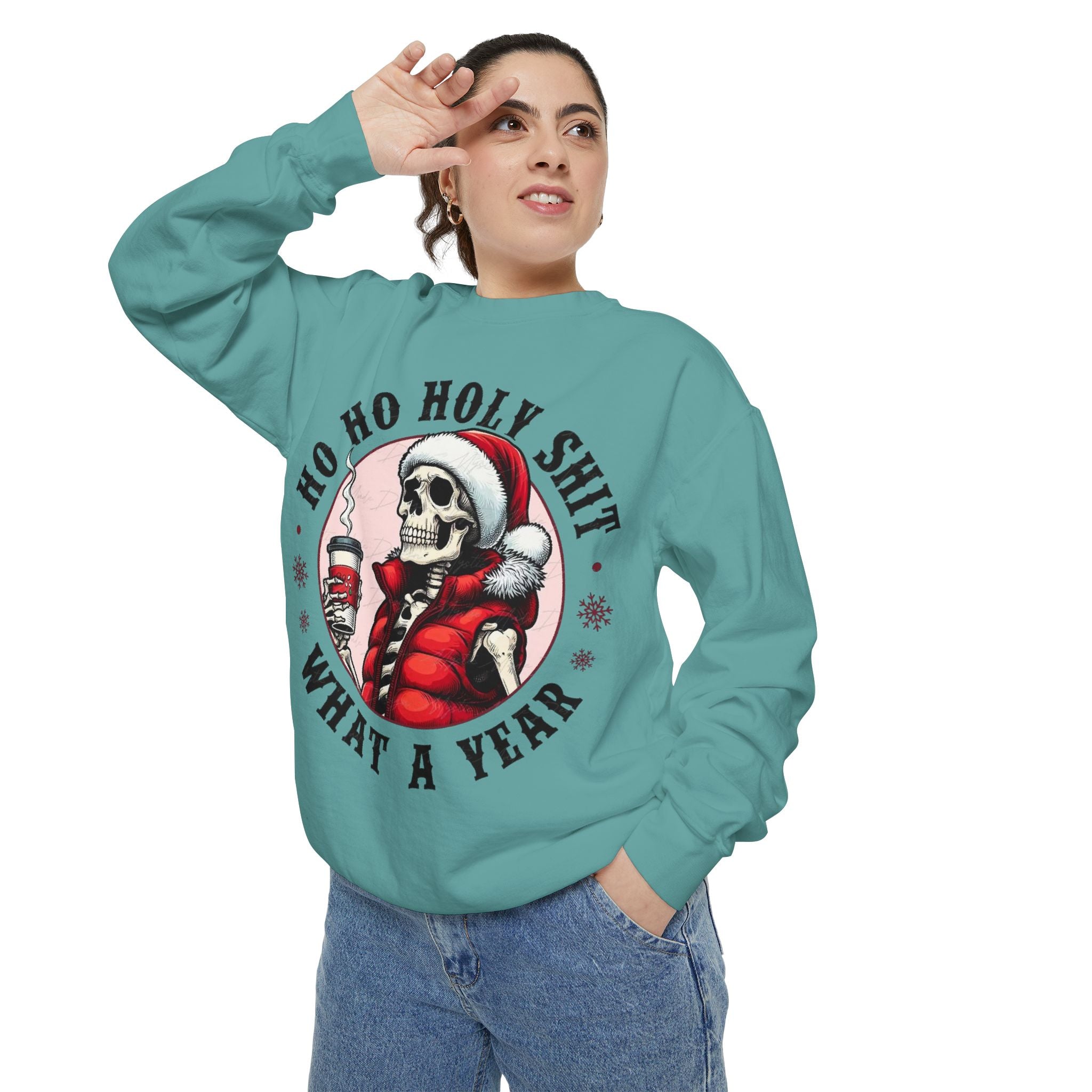 Halloween Holiday cheer Festive Skeleton Sweatshirt - Unisex Garment - Dyed, Holiday Gift, Cozy Vibe, Unique Christmas Apparel, Funny Sweater - Metamorphosis Creations
