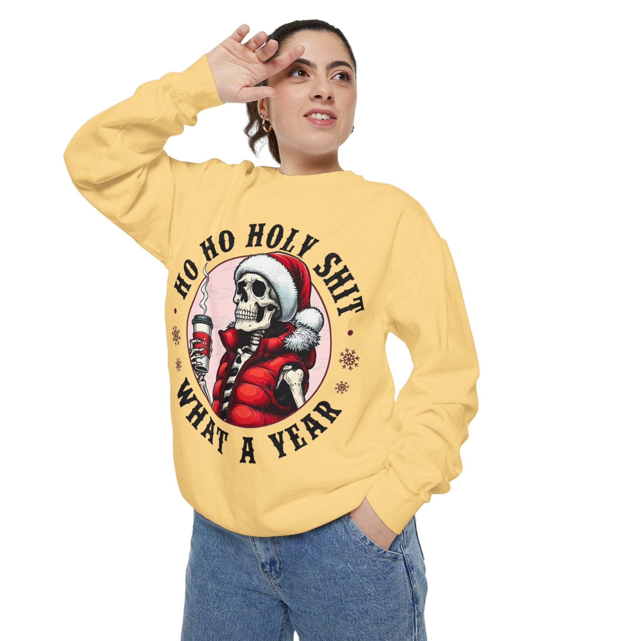 Halloween Holiday cheer Festive Skeleton Sweatshirt - Unisex Garment - Dyed, Holiday Gift, Cozy Vibe, Unique Christmas Apparel, Funny Sweater - Metamorphosis Creations