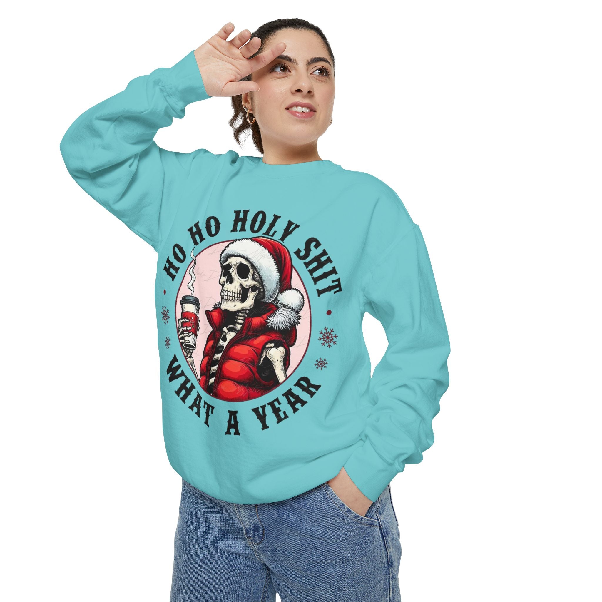 Halloween Holiday cheer Festive Skeleton Sweatshirt - Unisex Garment - Dyed, Holiday Gift, Cozy Vibe, Unique Christmas Apparel, Funny Sweater - Metamorphosis Creations