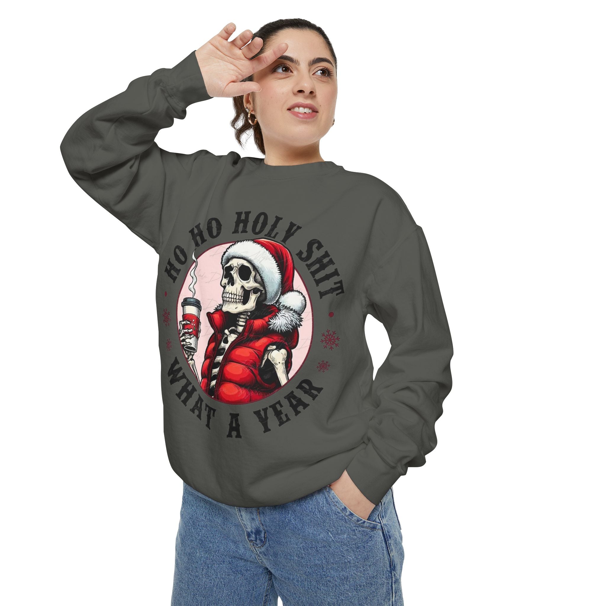 Halloween Holiday cheer Festive Skeleton Sweatshirt - Unisex Garment - Dyed, Holiday Gift, Cozy Vibe, Unique Christmas Apparel, Funny Sweater - Metamorphosis Creations
