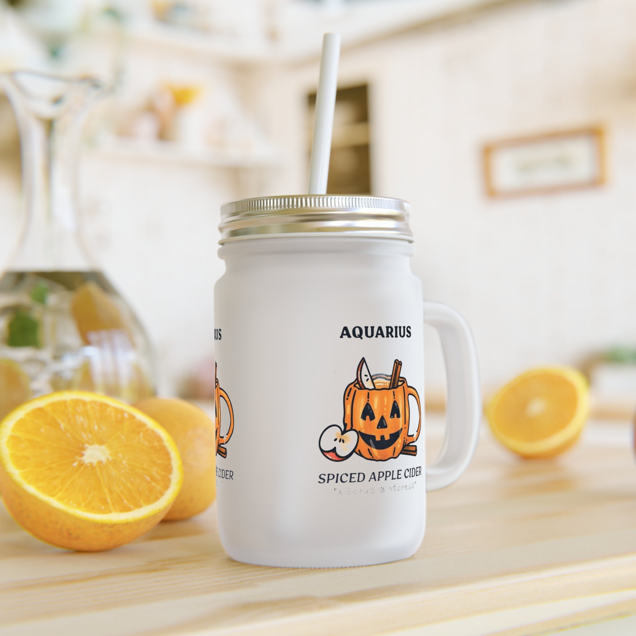 Halloween Mason Jar Drinkware, Spooky Seasonal Cup, Pumpkin Decor, Zodiac Jar, Fall Party Favor - Metamorphosis Creations