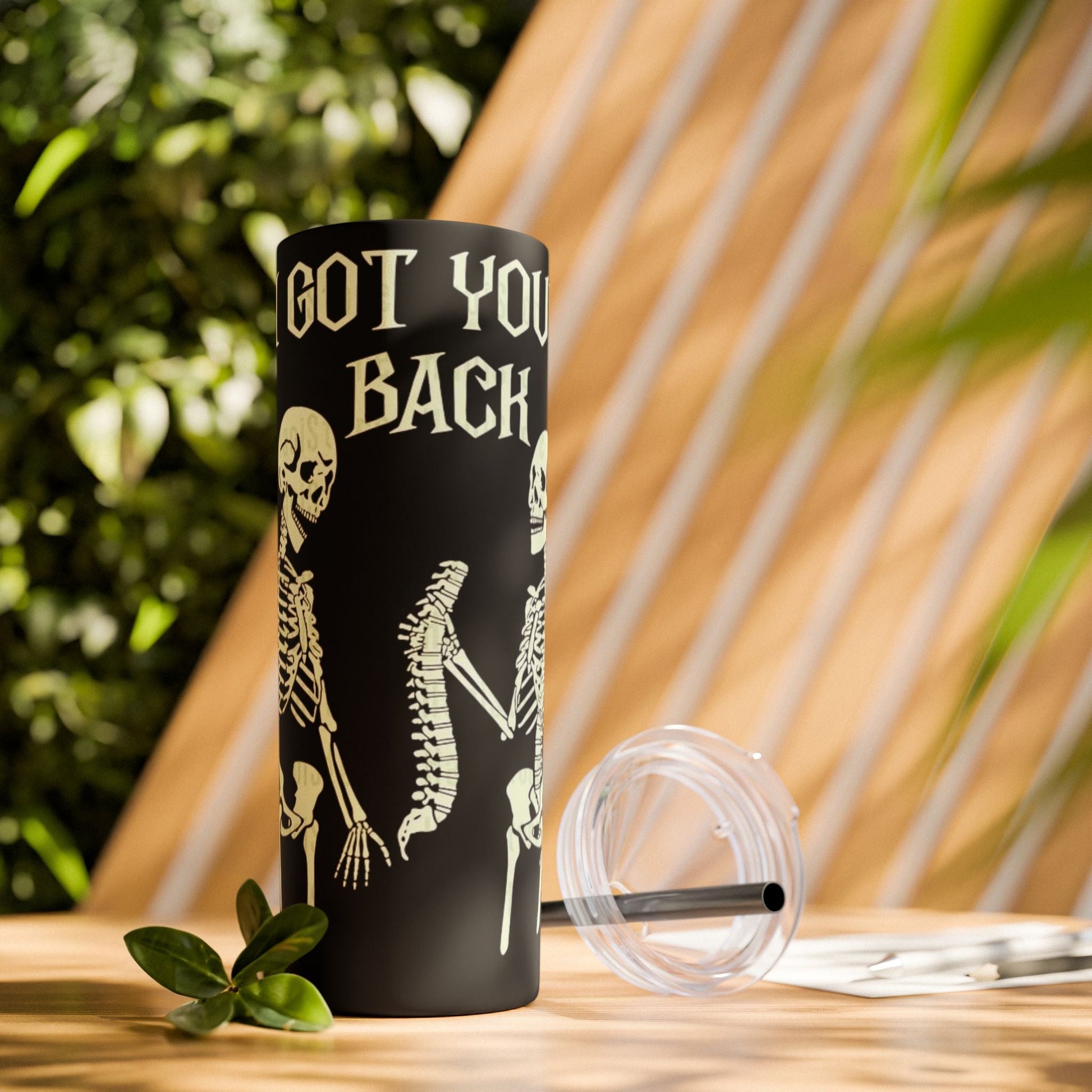 Halloween Skeleton - Themed Tumbler, Got Your Back Drinkware, I Got Your Back Skinny Tumbler, Cute Gifts for Halloween, Fun Vibes for Parties - Metamorphosis Creations