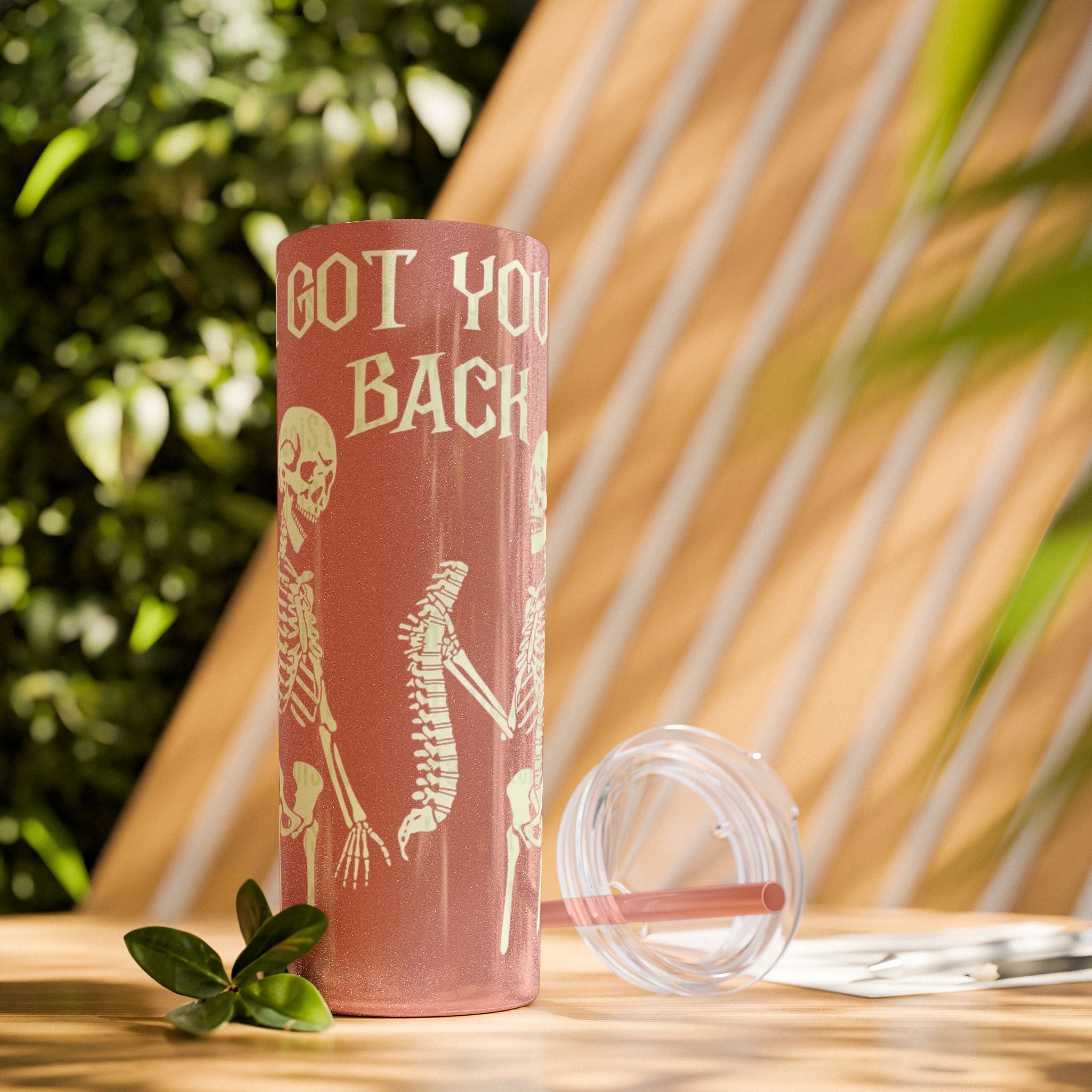 Halloween Skeleton - Themed Tumbler, Got Your Back Drinkware, I Got Your Back Skinny Tumbler, Cute Gifts for Halloween, Fun Vibes for Parties - Metamorphosis Creations
