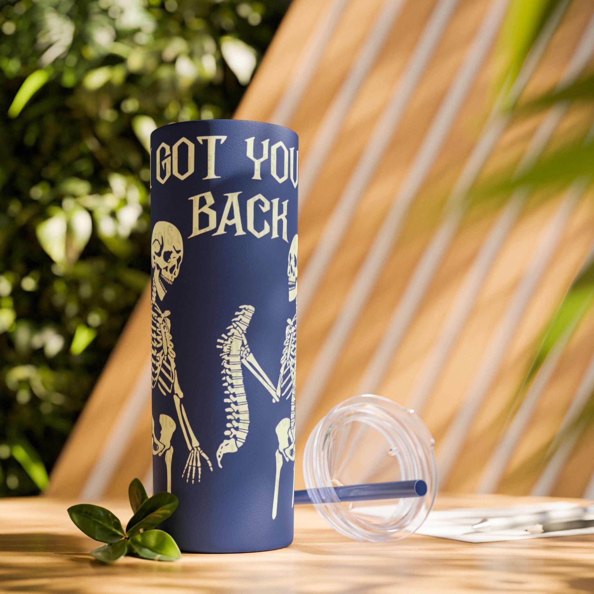 Halloween Skeleton - Themed Tumbler, Got Your Back Drinkware, I Got Your Back Skinny Tumbler, Cute Gifts for Halloween, Fun Vibes for Parties - Metamorphosis Creations