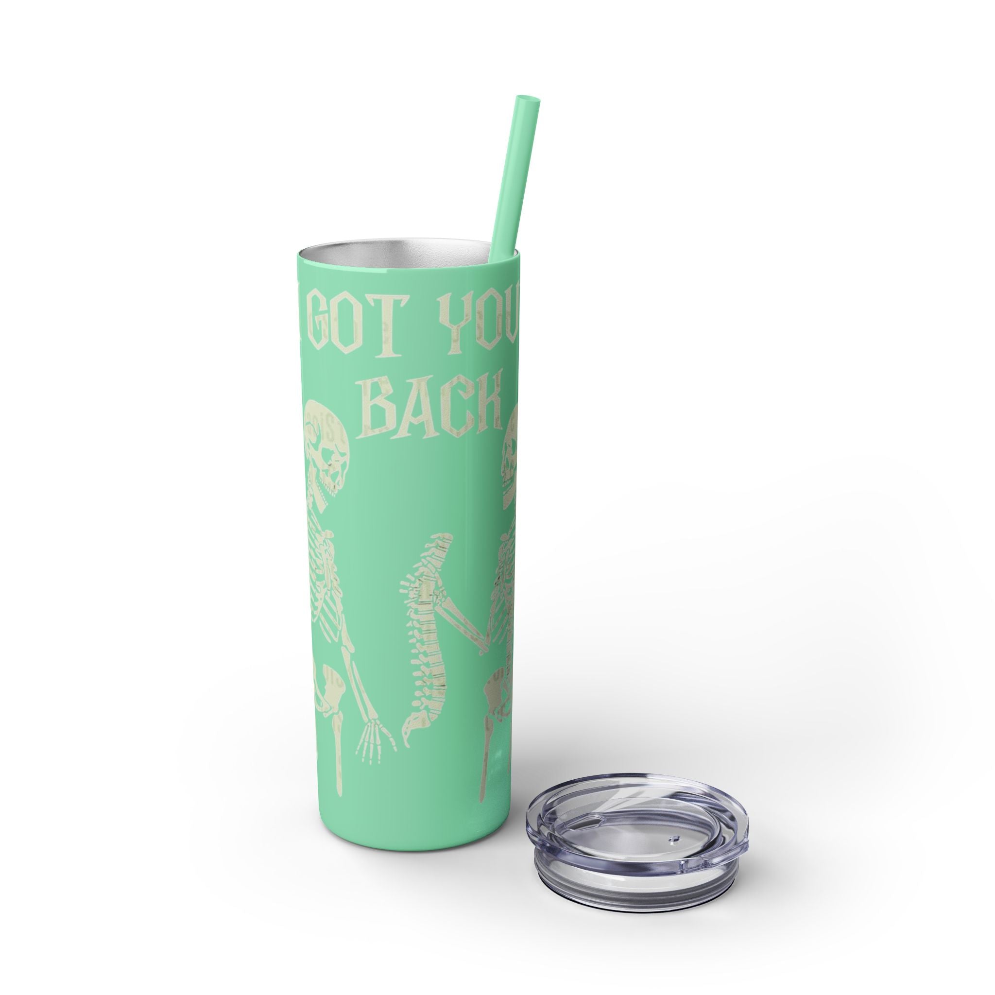 Halloween Skeleton - Themed Tumbler, Got Your Back Drinkware, I Got Your Back Skinny Tumbler, Cute Gifts for Halloween, Fun Vibes for Parties - Metamorphosis Creations