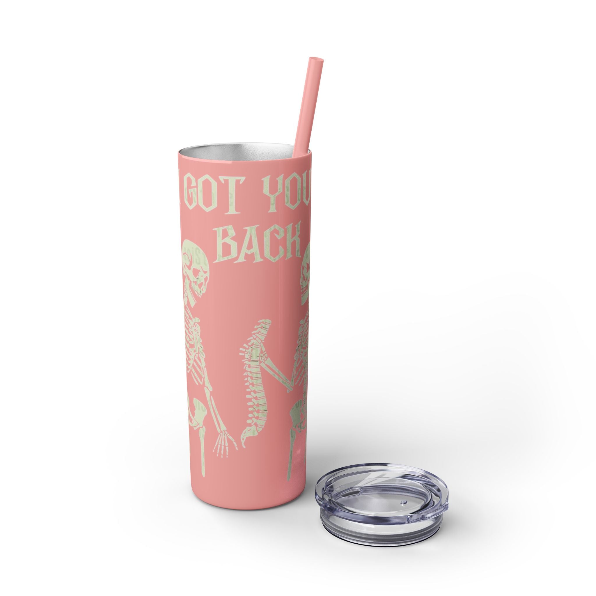 Halloween Skeleton - Themed Tumbler, Got Your Back Drinkware, I Got Your Back Skinny Tumbler, Cute Gifts for Halloween, Fun Vibes for Parties - Metamorphosis Creations
