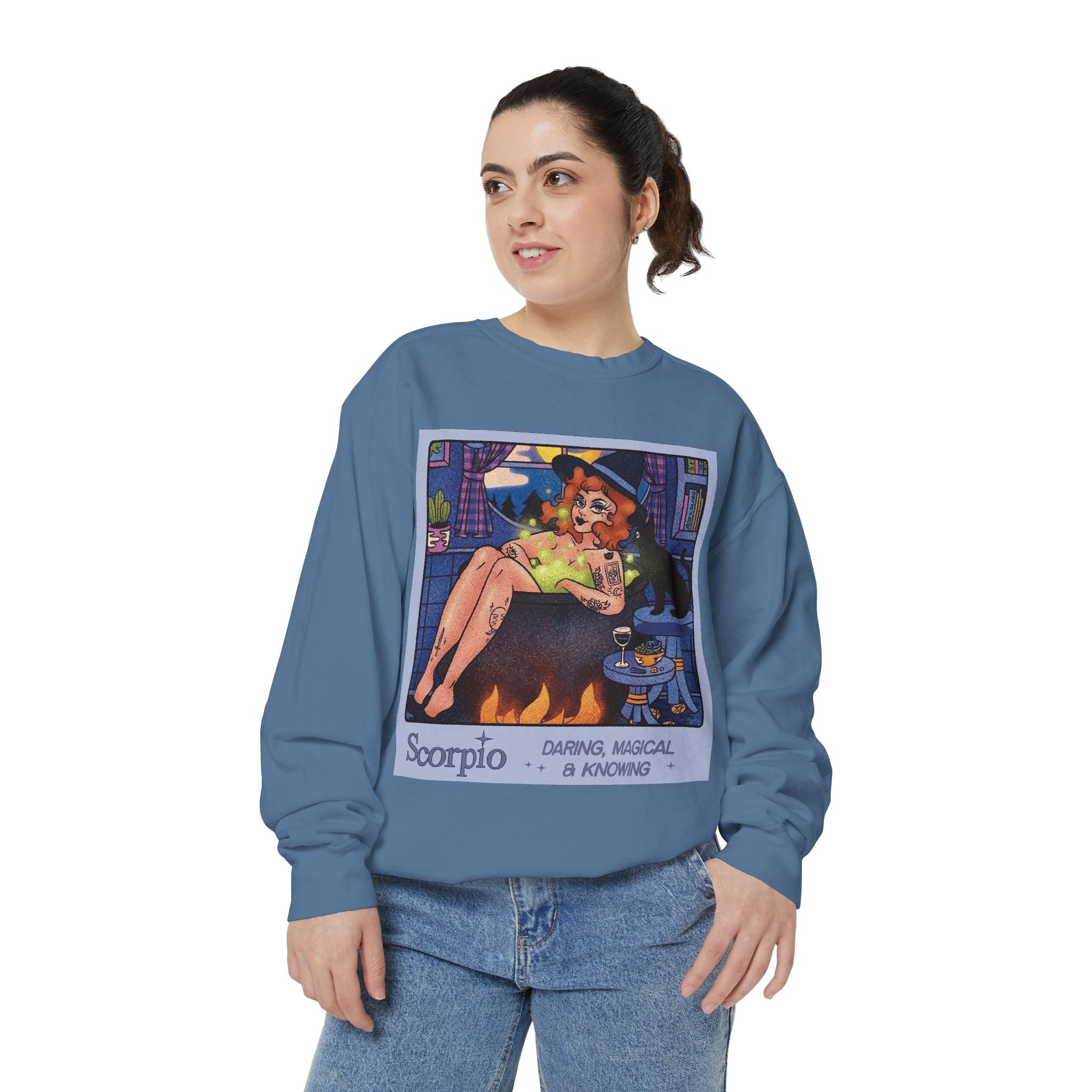 Halloween Sweater Scorpio Sweatshirt | Garment - Dyed Cozy Top, Astrology Gift, Zodiac Apparel, Witchy Fashion, Fall Wardrobe Essential - Metamorphosis Creations