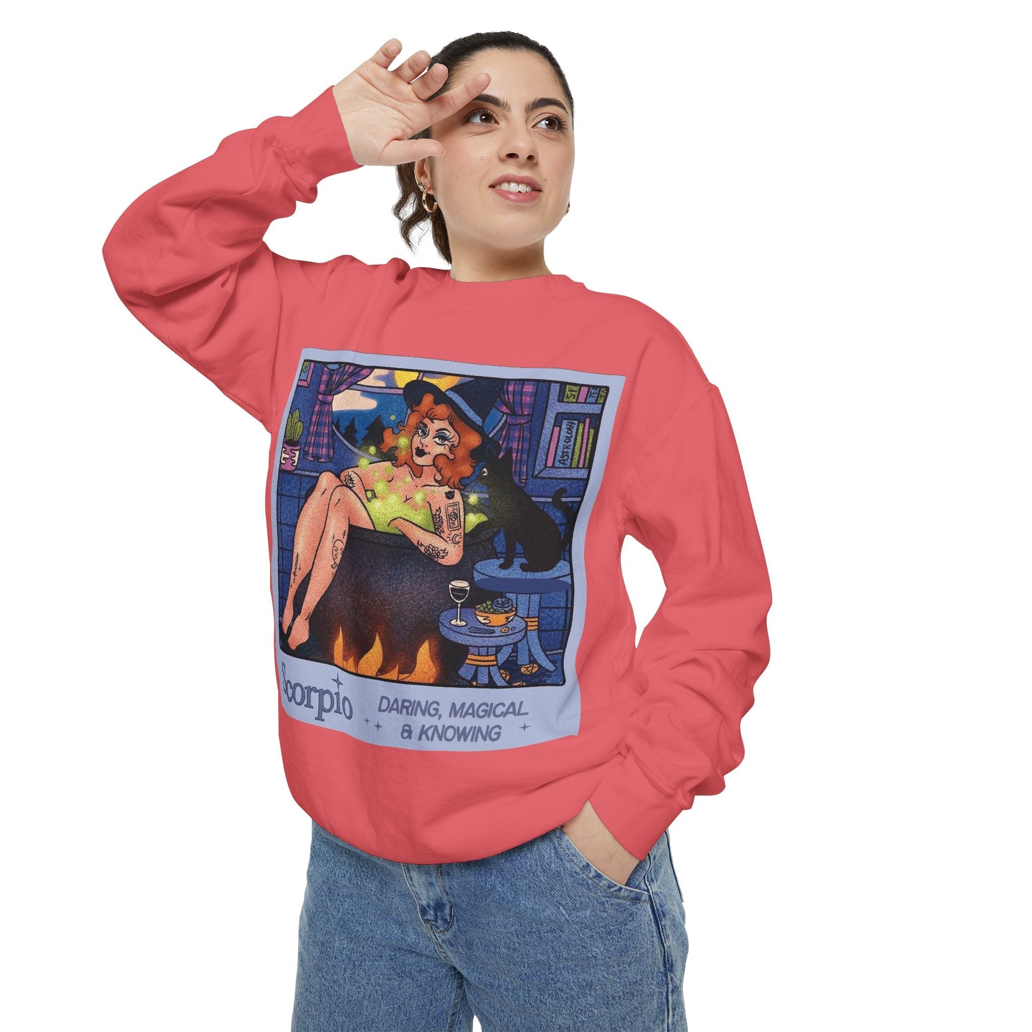 Halloween Sweater Scorpio Sweatshirt | Garment - Dyed Cozy Top, Astrology Gift, Zodiac Apparel, Witchy Fashion, Fall Wardrobe Essential - Metamorphosis Creations