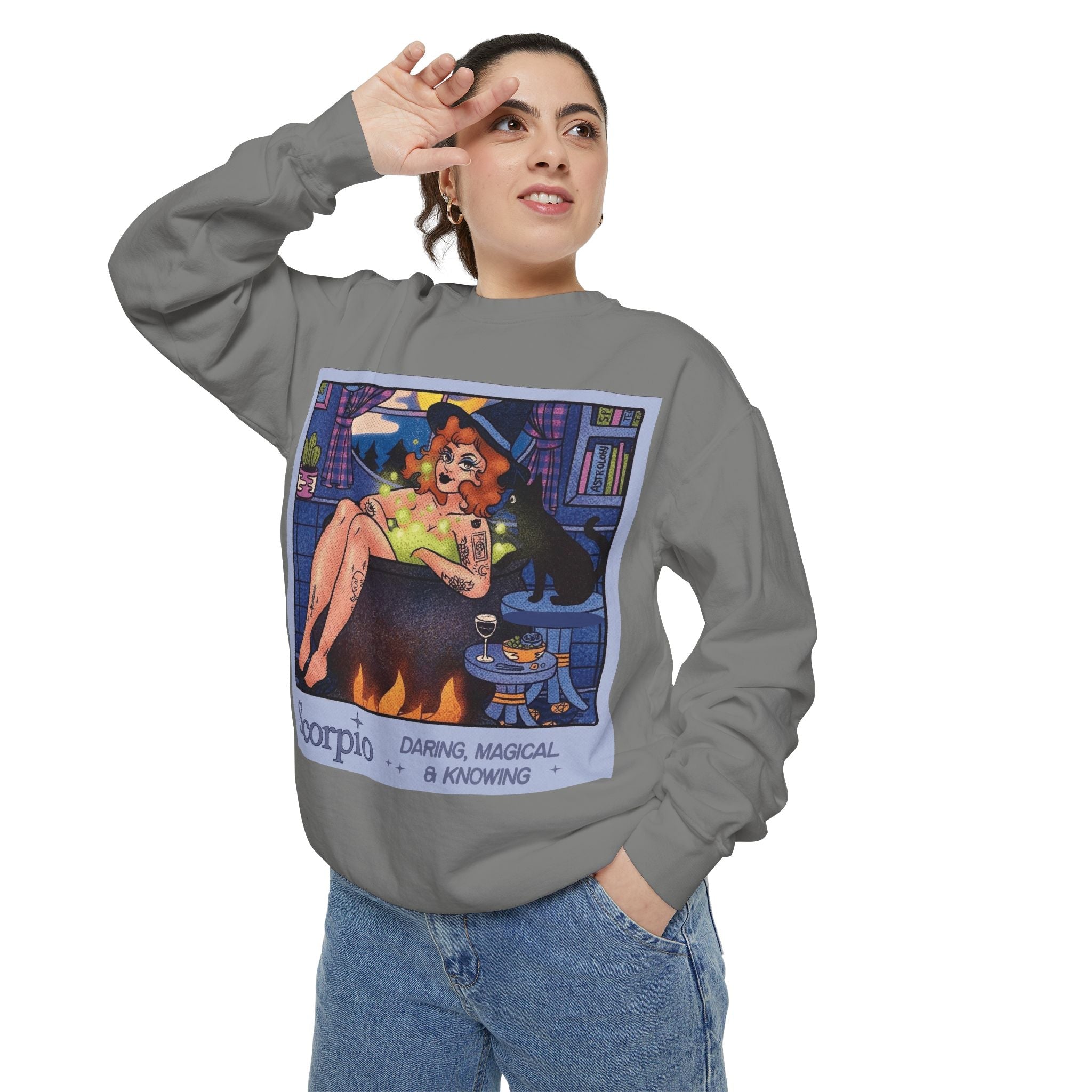 Halloween Sweater Scorpio Sweatshirt | Garment - Dyed Cozy Top, Astrology Gift, Zodiac Apparel, Witchy Fashion, Fall Wardrobe Essential - Metamorphosis Creations