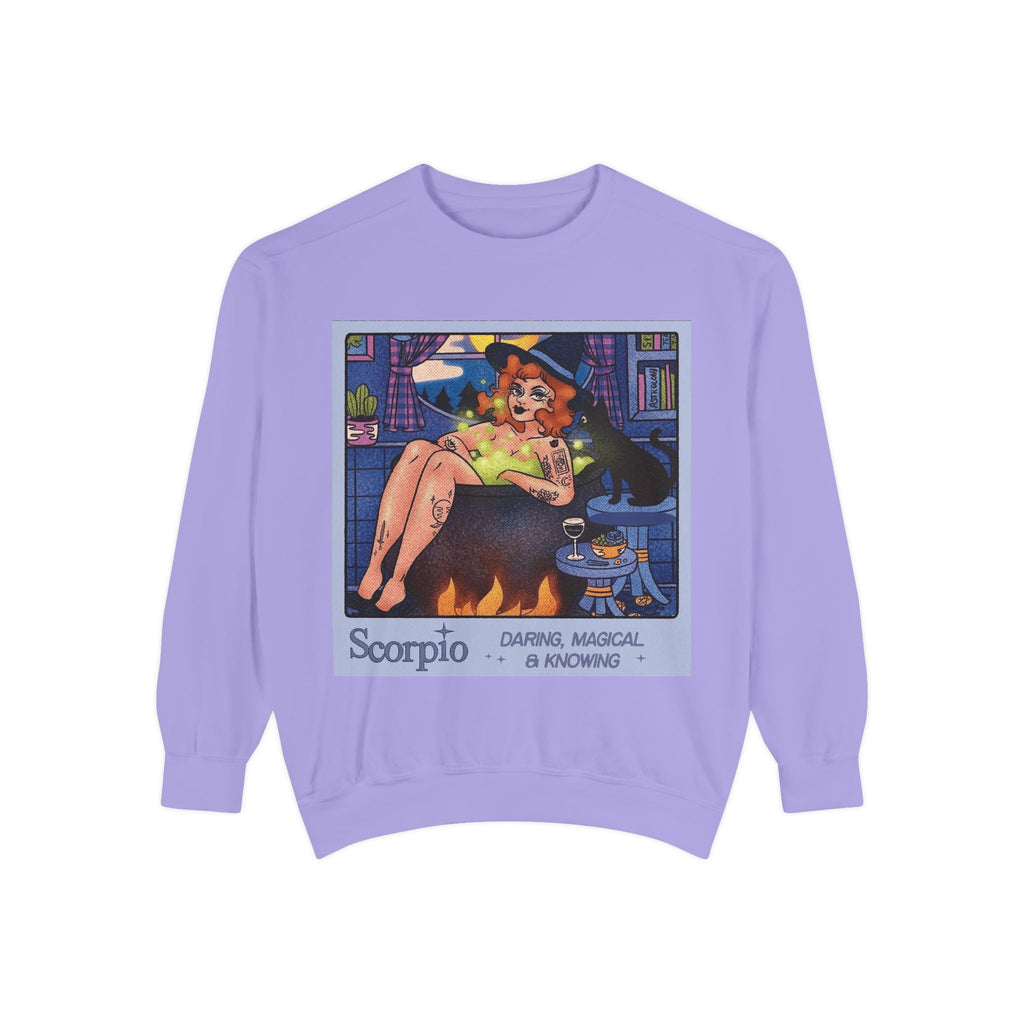 Halloween Sweater Scorpio Sweatshirt | Garment - Dyed Cozy Top, Astrology Gift, Zodiac Apparel, Witchy Fashion, Fall Wardrobe Essential - Metamorphosis Creations