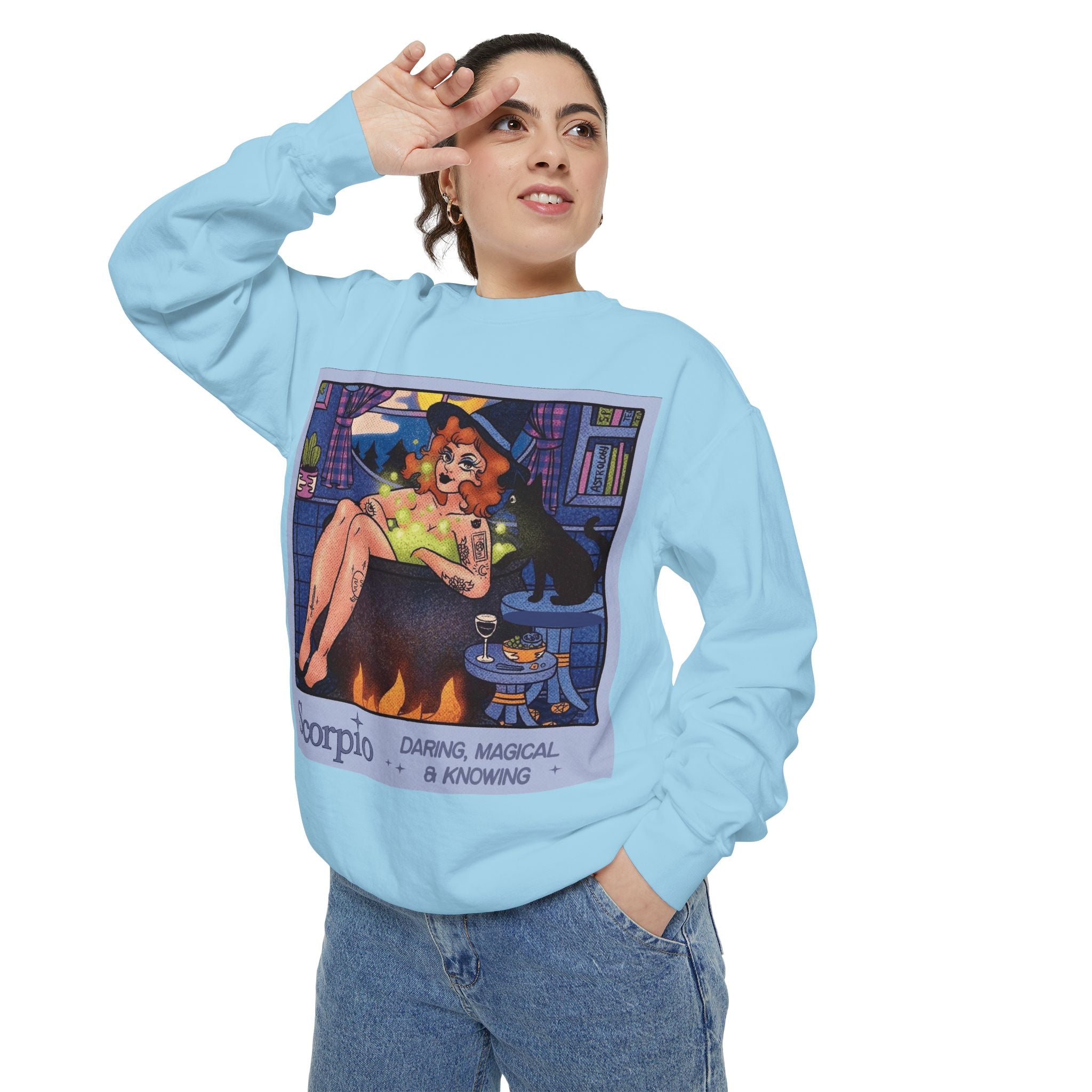 Halloween Sweater Scorpio Sweatshirt | Garment - Dyed Cozy Top, Astrology Gift, Zodiac Apparel, Witchy Fashion, Fall Wardrobe Essential - Metamorphosis Creations