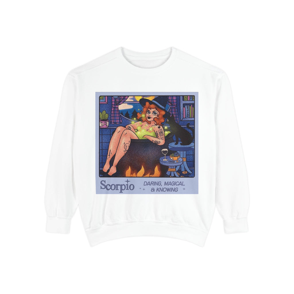 Halloween Sweater Scorpio Sweatshirt | Garment - Dyed Cozy Top, Astrology Gift, Zodiac Apparel, Witchy Fashion, Fall Wardrobe Essential - Metamorphosis Creations