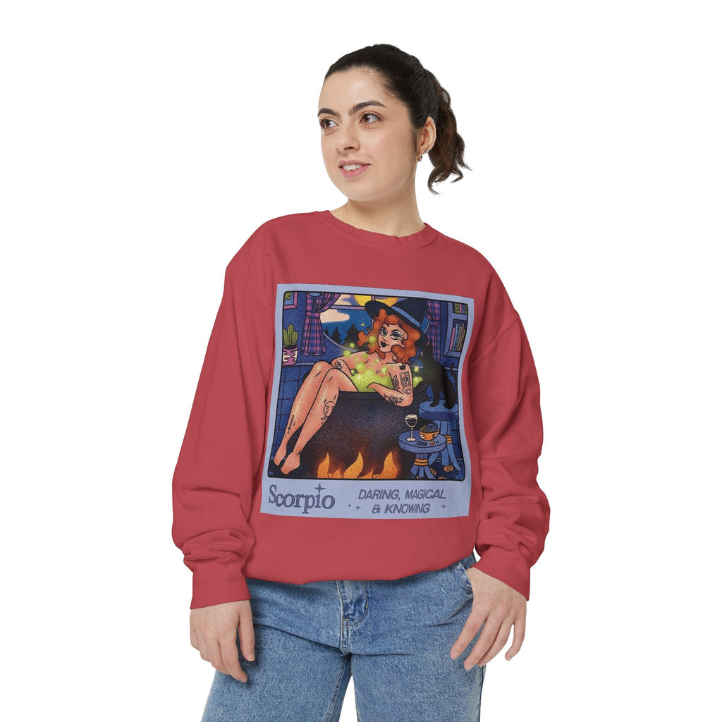 Halloween Sweater Scorpio Sweatshirt | Garment - Dyed Cozy Top, Astrology Gift, Zodiac Apparel, Witchy Fashion, Fall Wardrobe Essential - Metamorphosis Creations