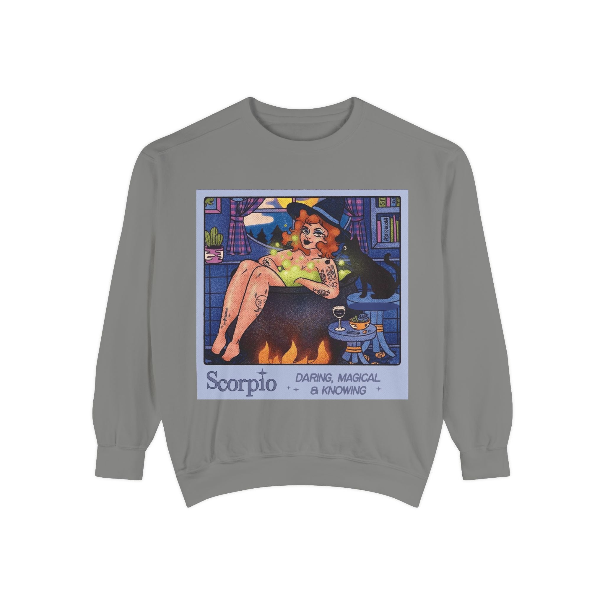Halloween Sweater Scorpio Sweatshirt | Garment - Dyed Cozy Top, Astrology Gift, Zodiac Apparel, Witchy Fashion, Fall Wardrobe Essential - Metamorphosis Creations