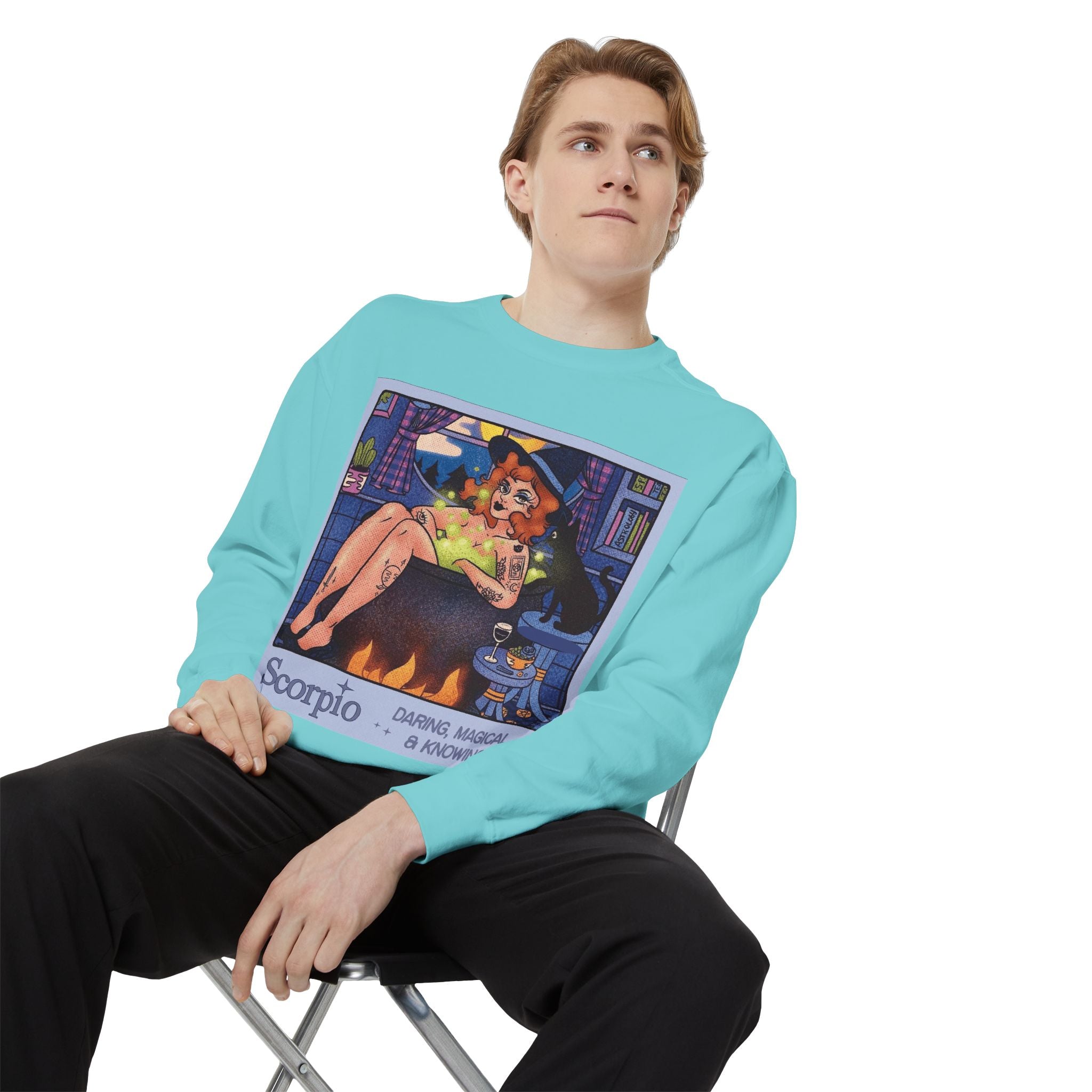 Halloween Sweater Scorpio Sweatshirt | Garment - Dyed Cozy Top, Astrology Gift, Zodiac Apparel, Witchy Fashion, Fall Wardrobe Essential - Metamorphosis Creations