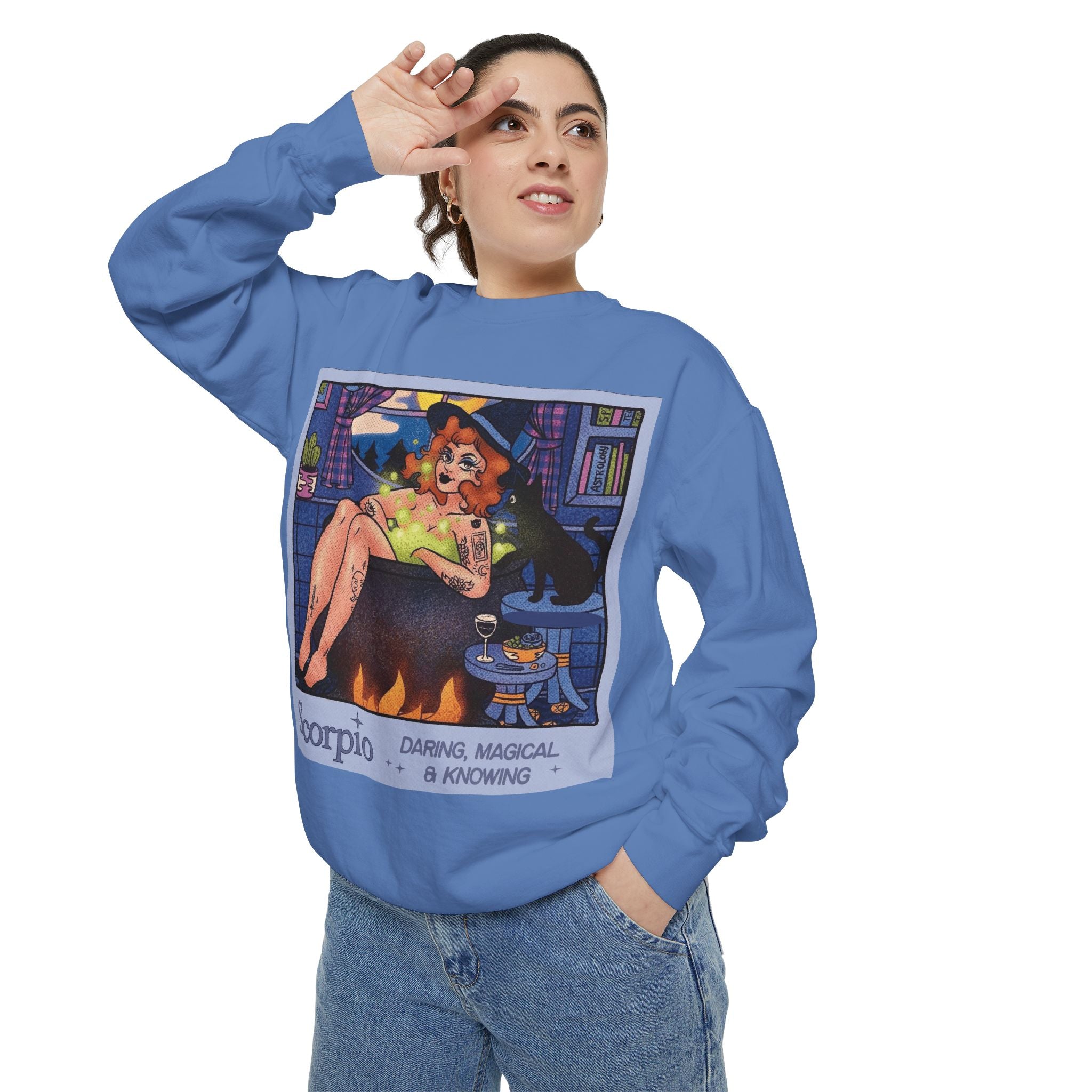 Halloween Sweater Scorpio Sweatshirt | Garment - Dyed Cozy Top, Astrology Gift, Zodiac Apparel, Witchy Fashion, Fall Wardrobe Essential - Metamorphosis Creations
