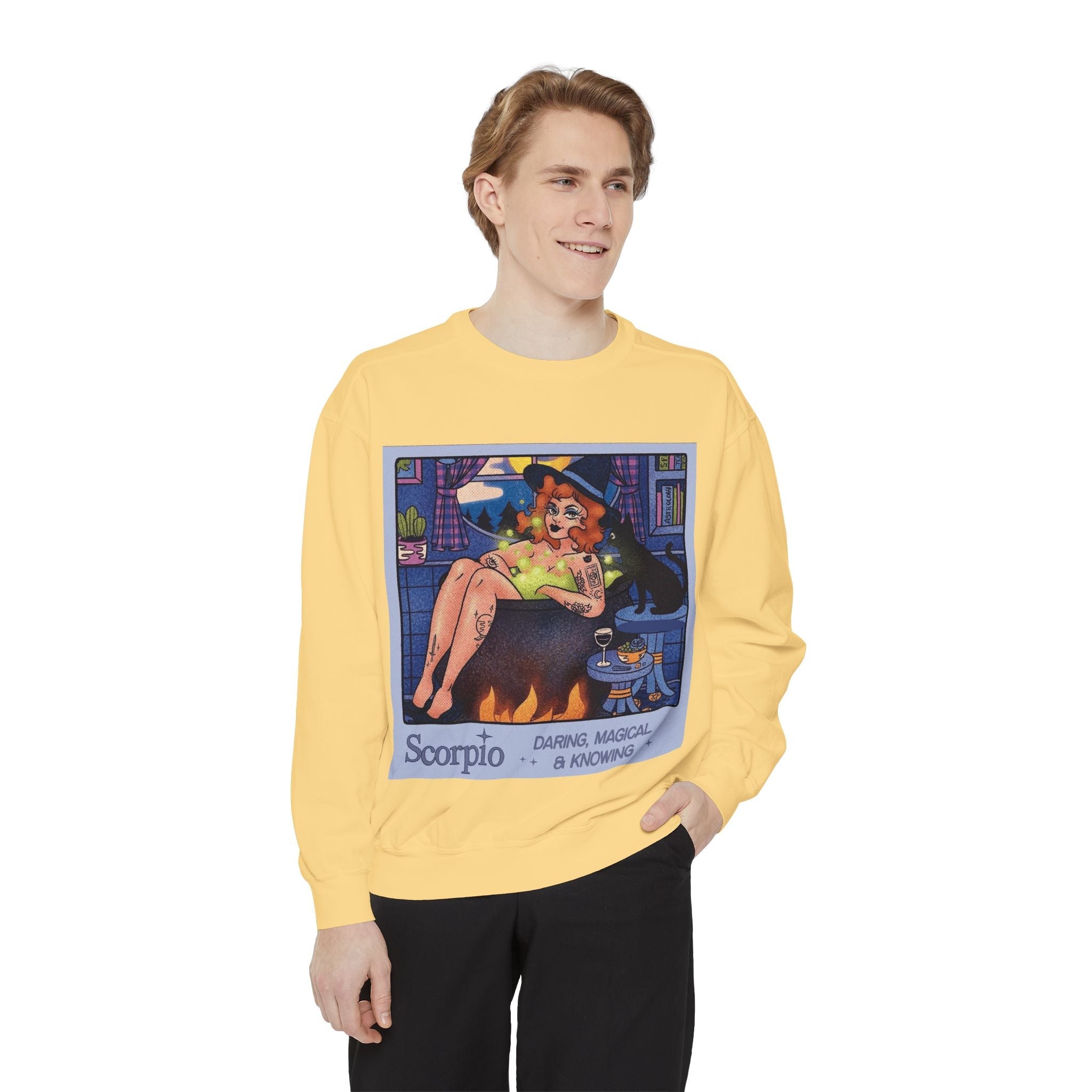 Halloween Sweater Scorpio Sweatshirt | Garment - Dyed Cozy Top, Astrology Gift, Zodiac Apparel, Witchy Fashion, Fall Wardrobe Essential - Metamorphosis Creations