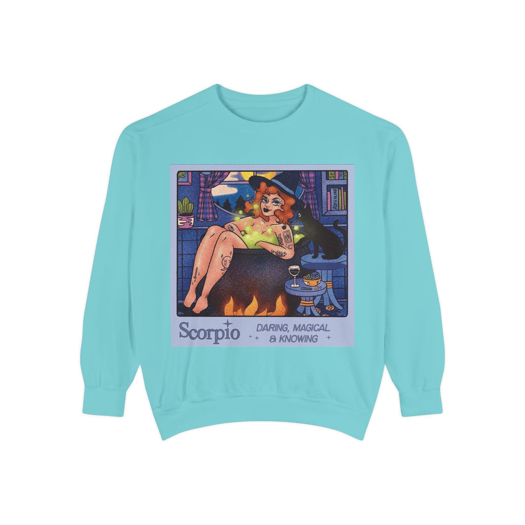 Halloween Sweater Scorpio Sweatshirt | Garment - Dyed Cozy Top, Astrology Gift, Zodiac Apparel, Witchy Fashion, Fall Wardrobe Essential - Metamorphosis Creations