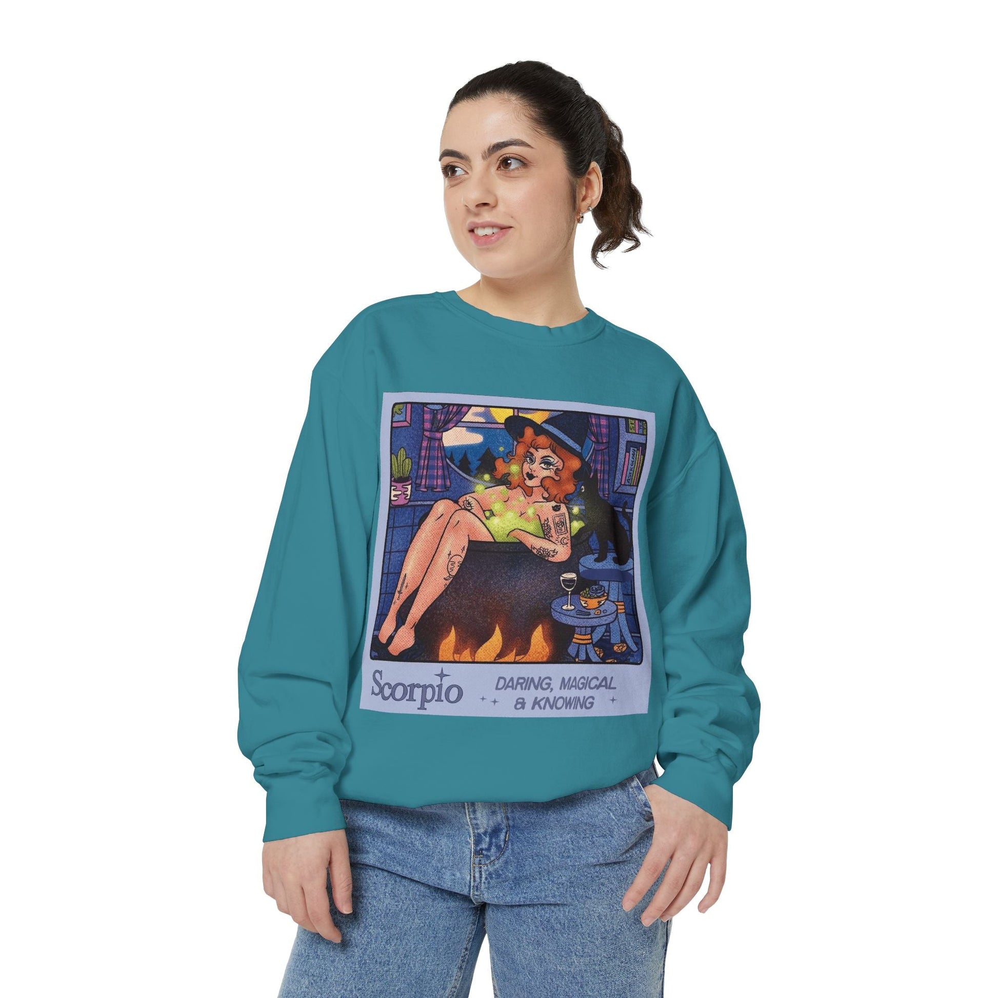 Halloween Sweater Scorpio Sweatshirt | Garment - Dyed Cozy Top, Astrology Gift, Zodiac Apparel, Witchy Fashion, Fall Wardrobe Essential - Metamorphosis Creations