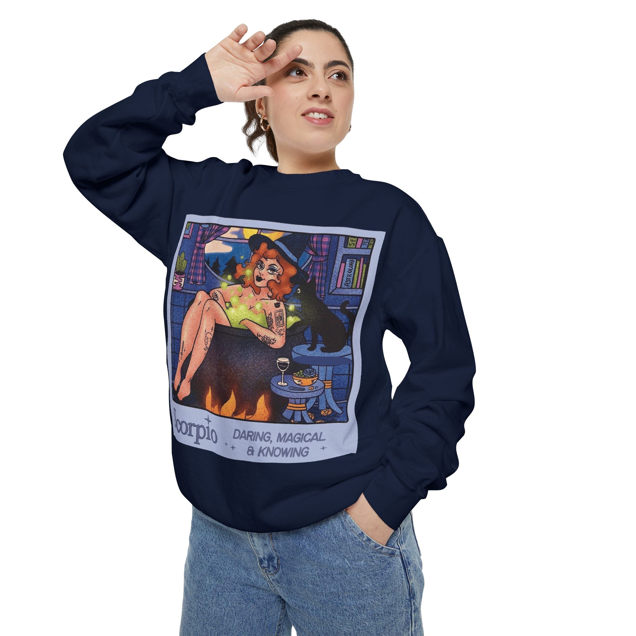 Halloween Sweater Scorpio Sweatshirt | Garment - Dyed Cozy Top, Astrology Gift, Zodiac Apparel, Witchy Fashion, Fall Wardrobe Essential - Metamorphosis Creations