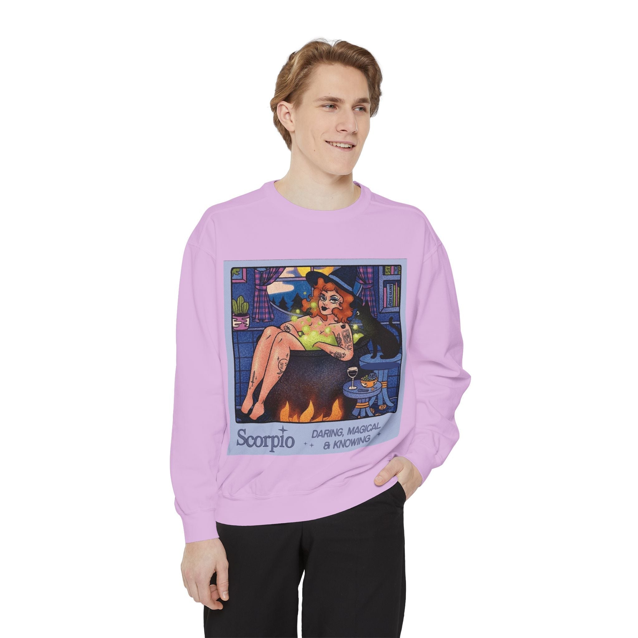 Halloween Sweater Scorpio Sweatshirt | Garment - Dyed Cozy Top, Astrology Gift, Zodiac Apparel, Witchy Fashion, Fall Wardrobe Essential - Metamorphosis Creations