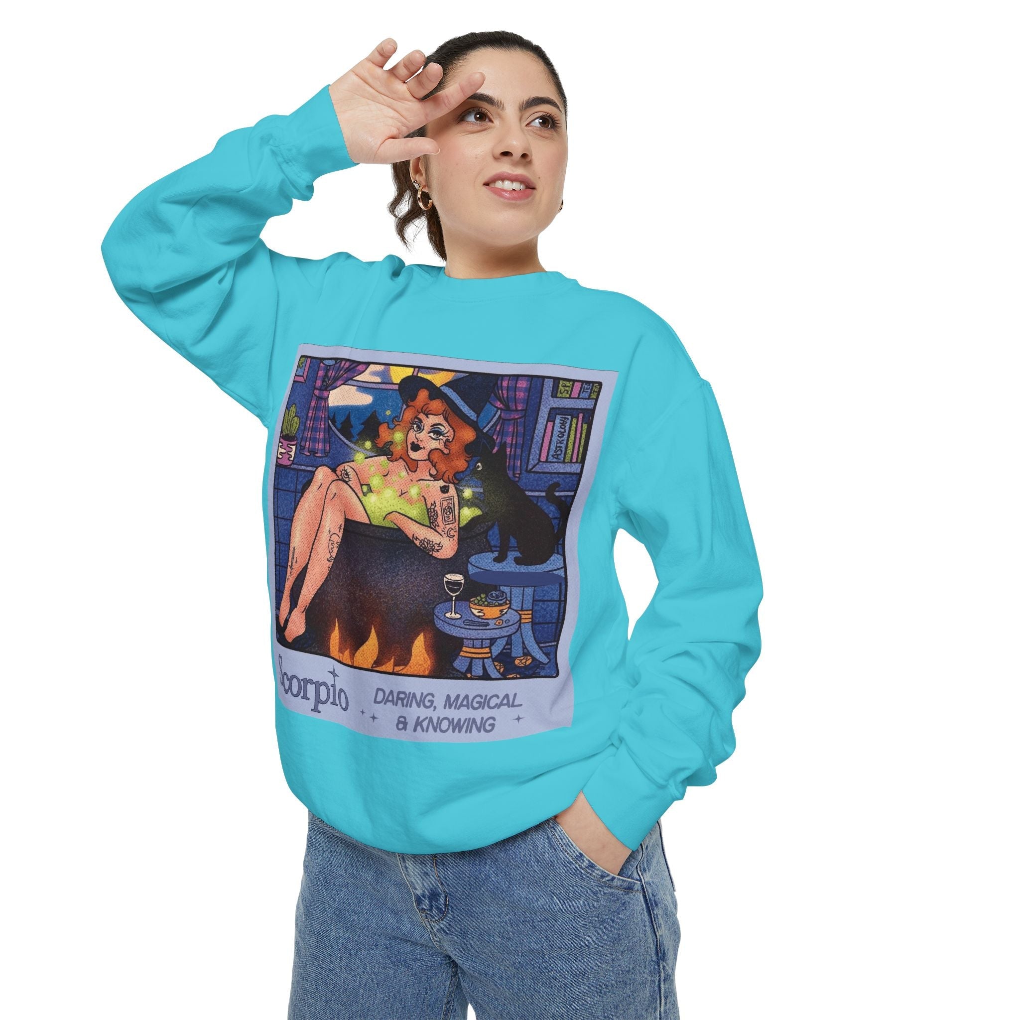 Halloween Sweater Scorpio Sweatshirt | Garment - Dyed Cozy Top, Astrology Gift, Zodiac Apparel, Witchy Fashion, Fall Wardrobe Essential - Metamorphosis Creations