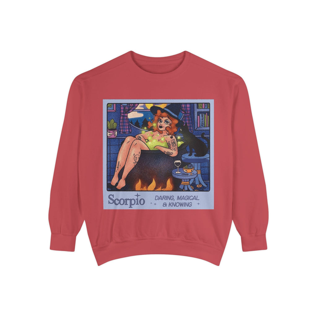 Halloween Sweater Scorpio Sweatshirt | Garment - Dyed Cozy Top, Astrology Gift, Zodiac Apparel, Witchy Fashion, Fall Wardrobe Essential - Metamorphosis Creations