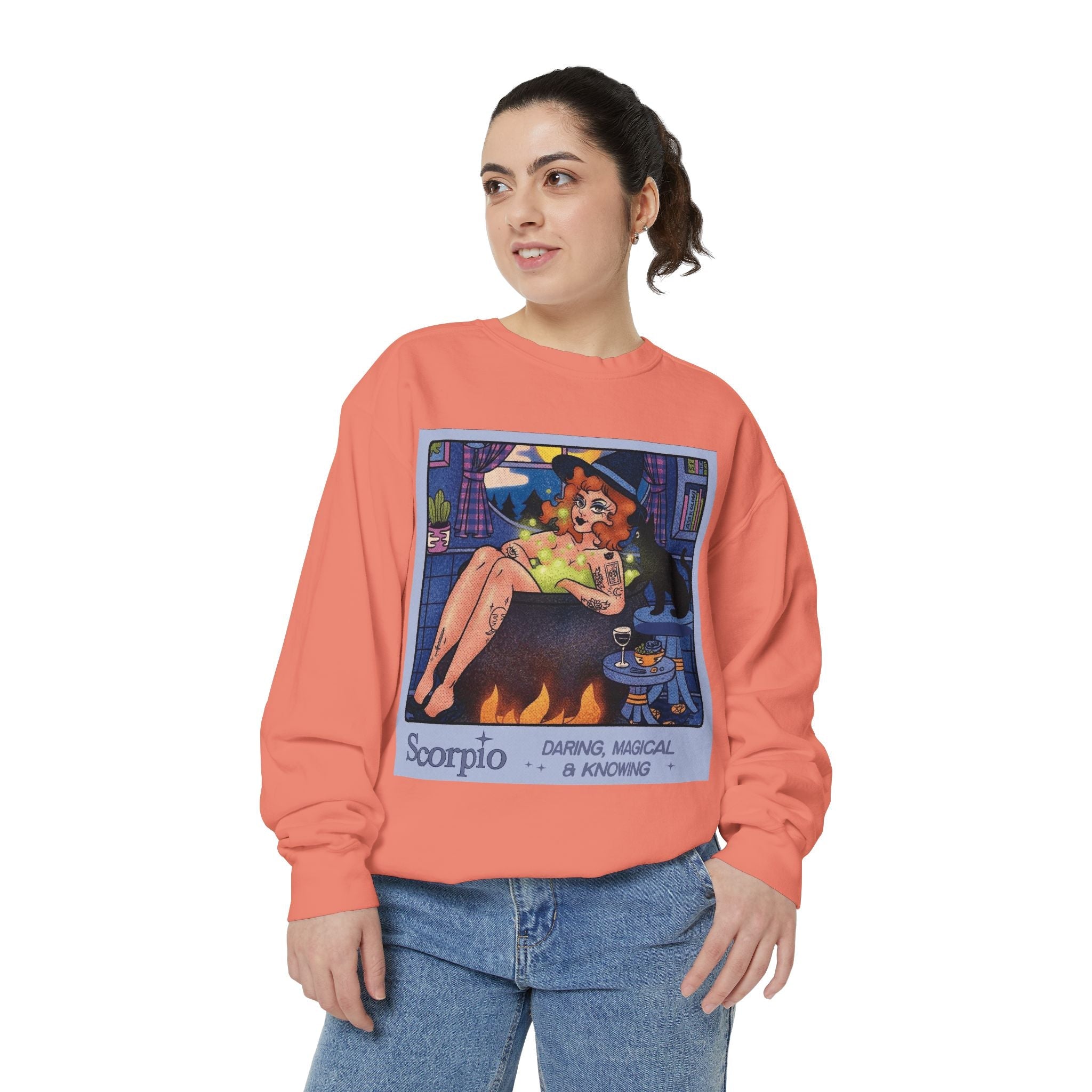 Halloween Sweater Scorpio Sweatshirt | Garment - Dyed Cozy Top, Astrology Gift, Zodiac Apparel, Witchy Fashion, Fall Wardrobe Essential - Metamorphosis Creations