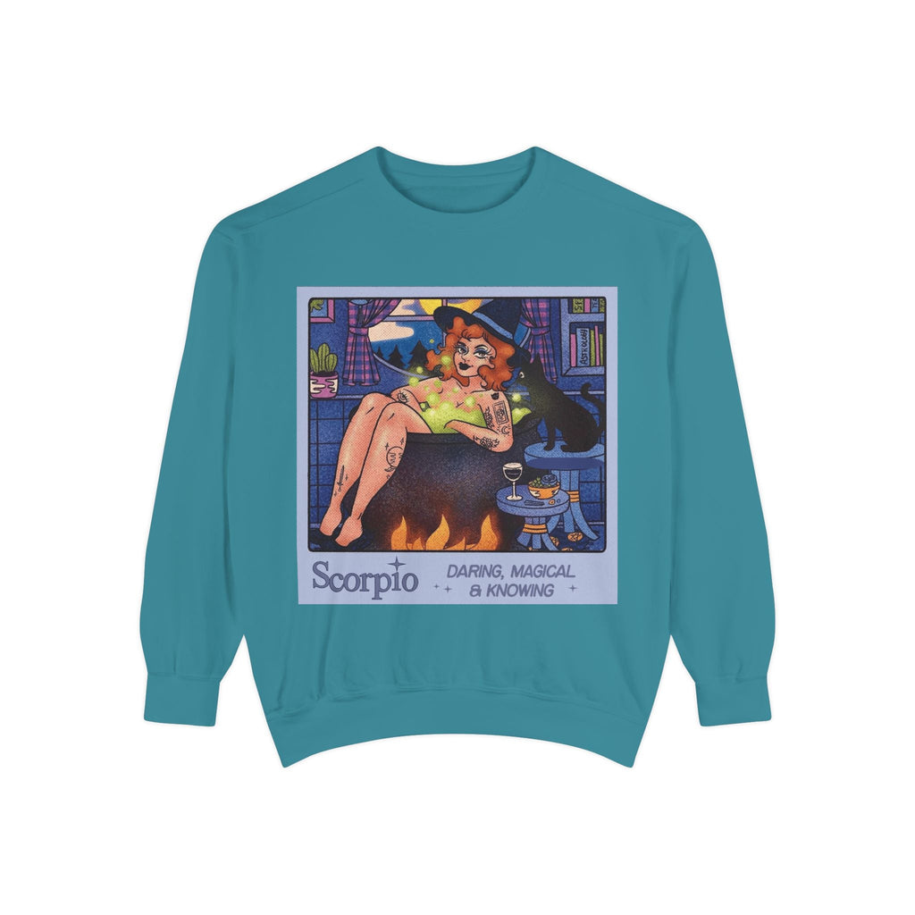 Halloween Sweater Scorpio Sweatshirt | Garment - Dyed Cozy Top, Astrology Gift, Zodiac Apparel, Witchy Fashion, Fall Wardrobe Essential - Metamorphosis Creations