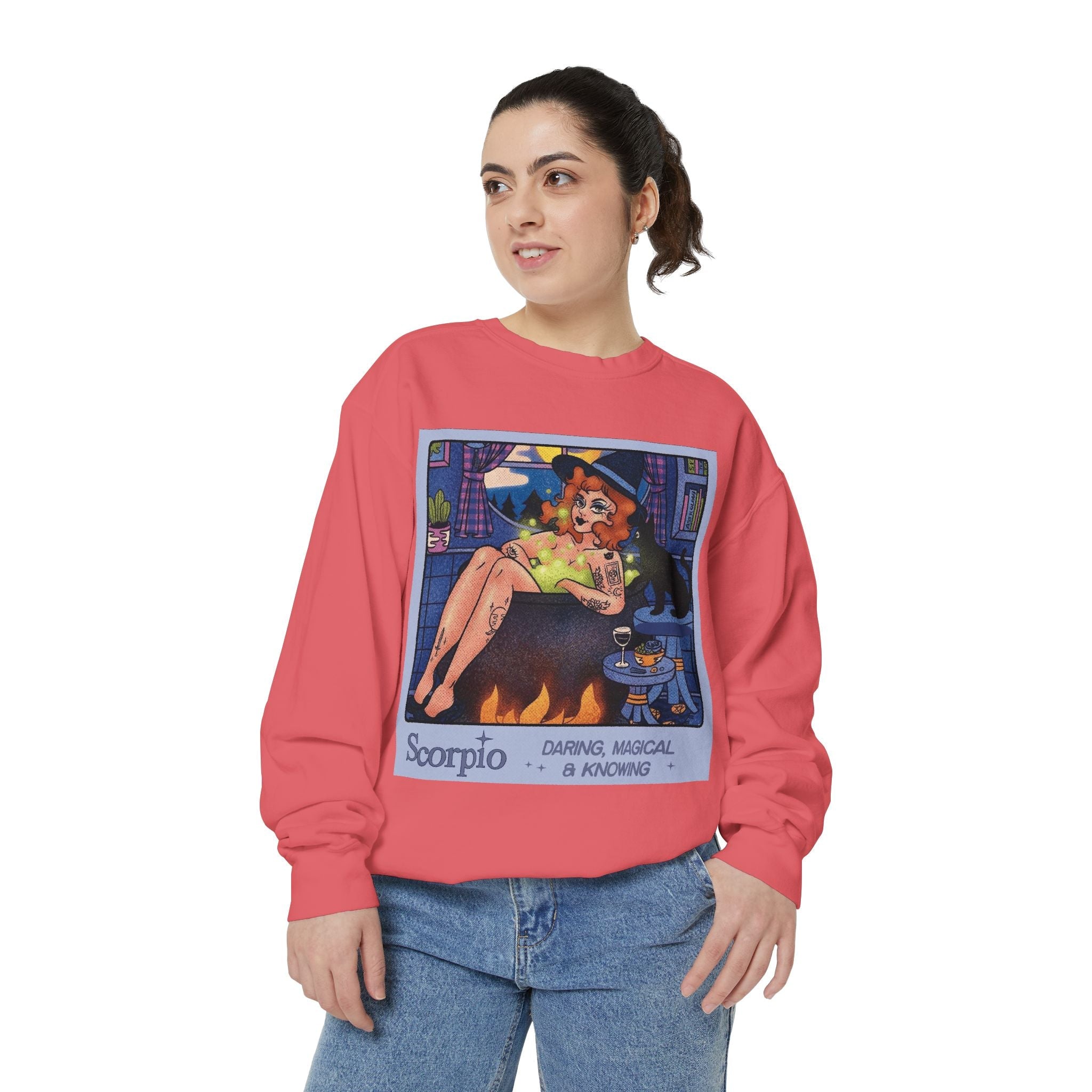 Halloween Sweater Scorpio Sweatshirt | Garment - Dyed Cozy Top, Astrology Gift, Zodiac Apparel, Witchy Fashion, Fall Wardrobe Essential - Metamorphosis Creations