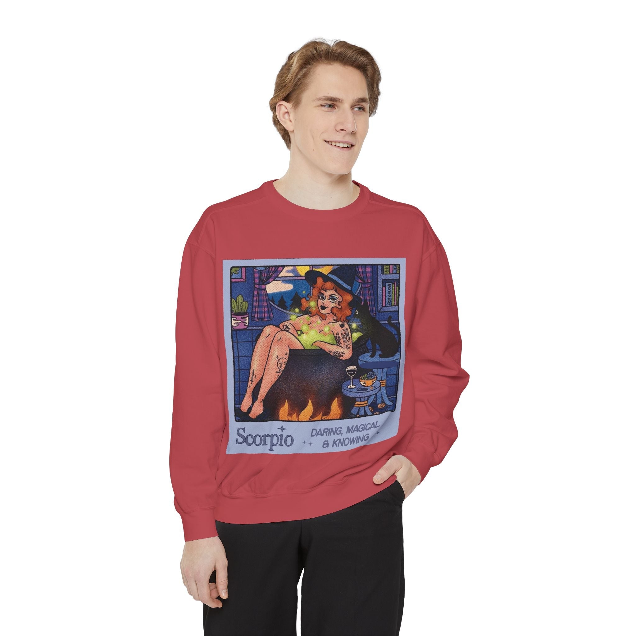 Halloween Sweater Scorpio Sweatshirt | Garment - Dyed Cozy Top, Astrology Gift, Zodiac Apparel, Witchy Fashion, Fall Wardrobe Essential - Metamorphosis Creations